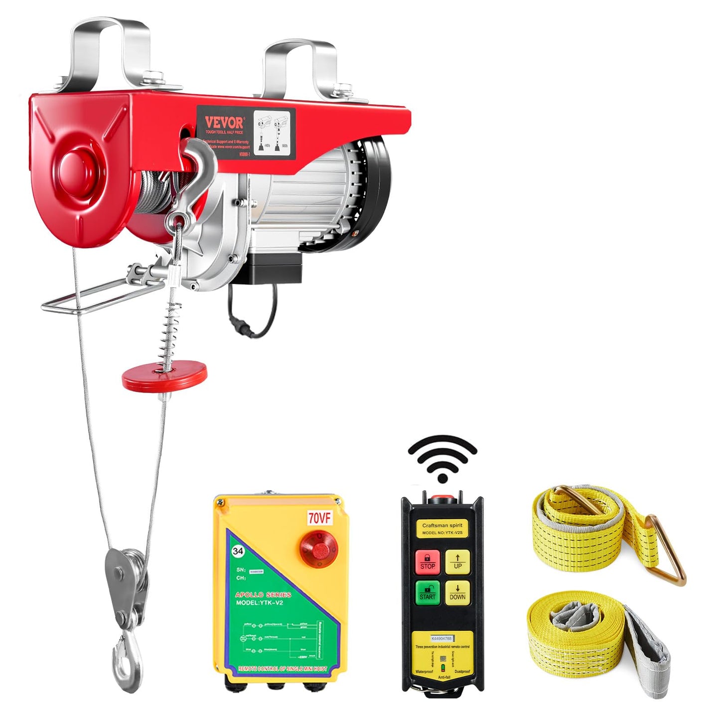 VEVOR 880lbs Electric Hoist with Wireless Remote Control, 110v Electric Hoist with Remote Control, 40ft/20ft Lifting Height Motor, for Garage Warehouse Factory