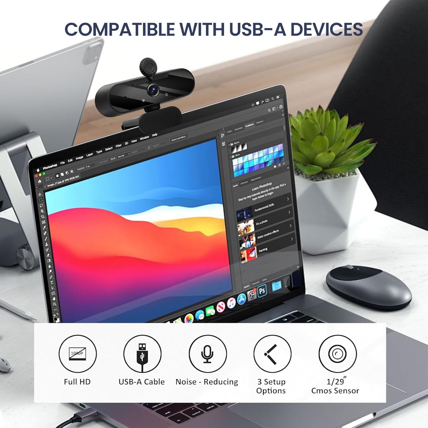 MTORED 1080P Conferencing-2(Grey) USB HD Video Webcam and Wide Angle Camera with Built-in Microphone and Rotatable