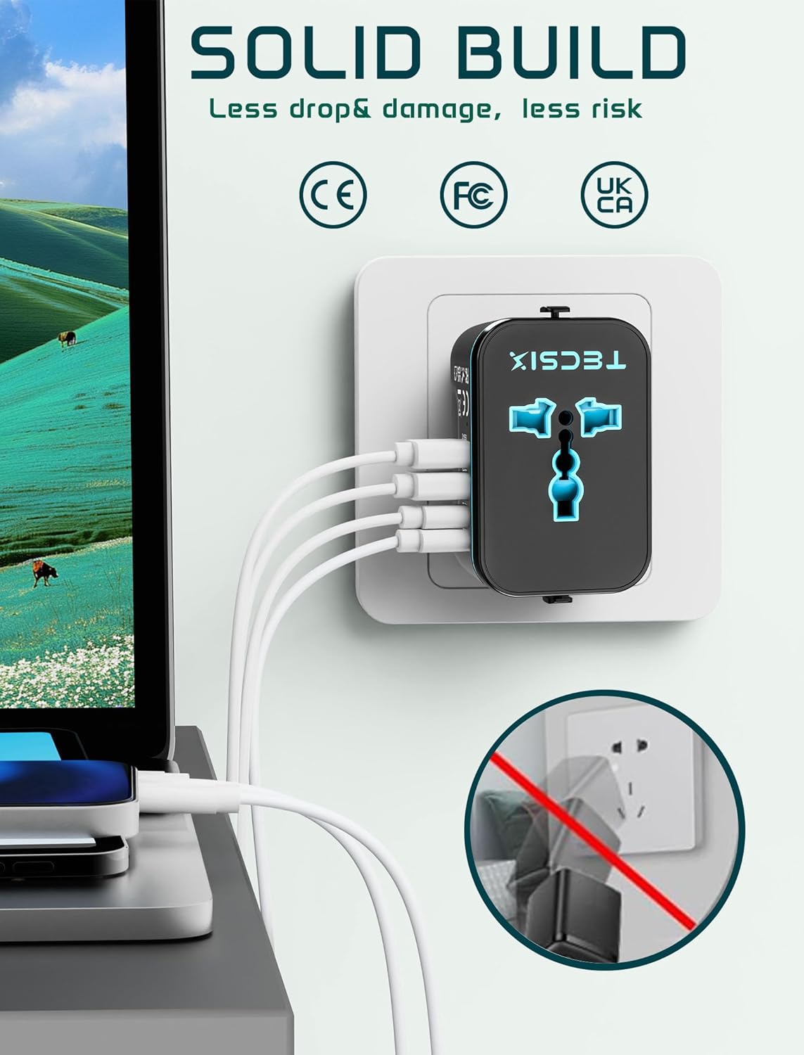 TECSIX 20W, 2 2 200+ Countries Universal Travel Adapter Worldwide PD International Power Adapter Fast Charging with USB
