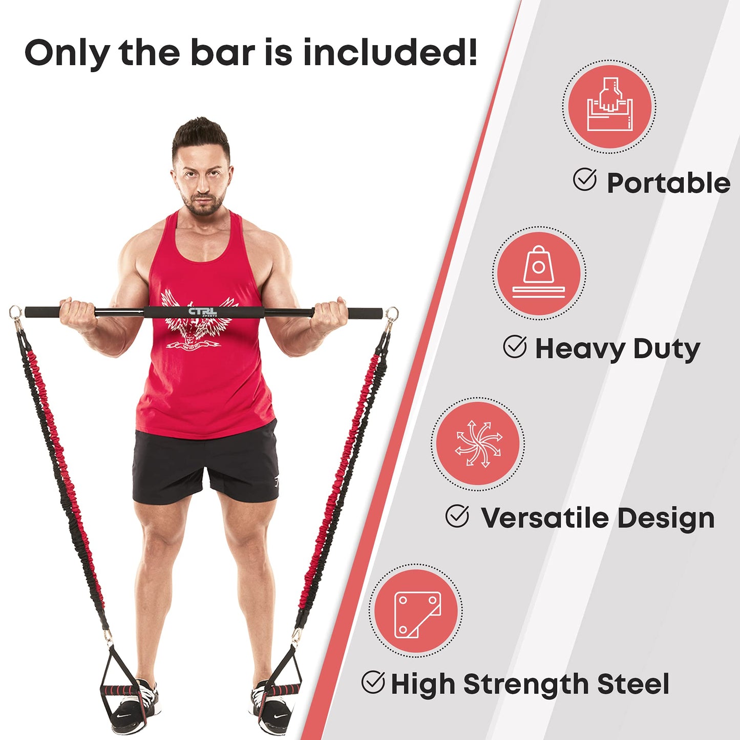 Resistance Band Bar for Fitness – Workout Bar for Exercise, Squat, Biceps, Triceps, Shoulders, Back – Adjustable 3 Parts Bar for Resistance Bands – Durable Portable Steel Pilates Resistance Bar