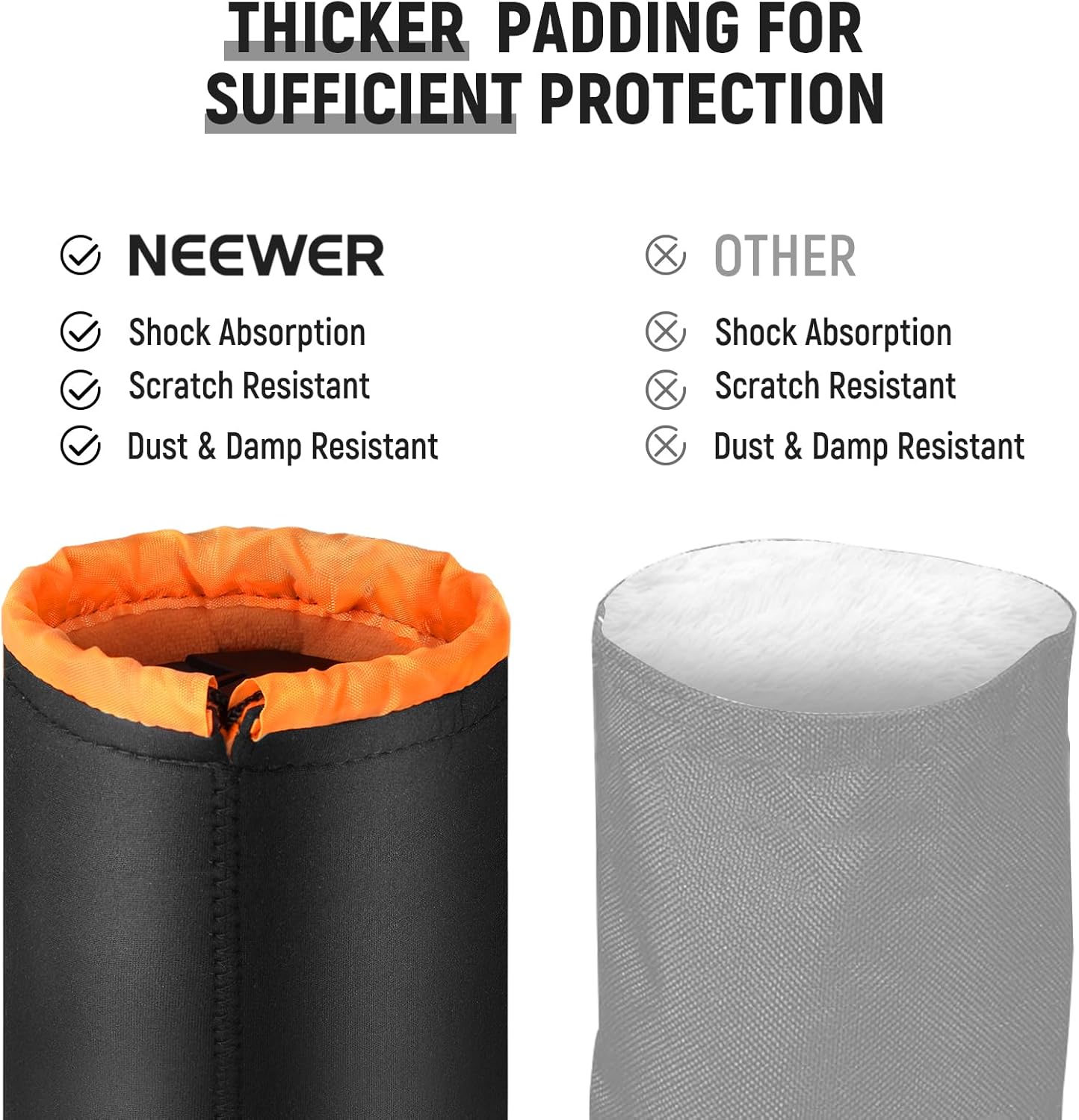 (4 Packs, 4 NEEWER Camera Lens Pouch Sizes) Thick Protective Bag with Drawstring Design, Orange Interior, Soft Plush
