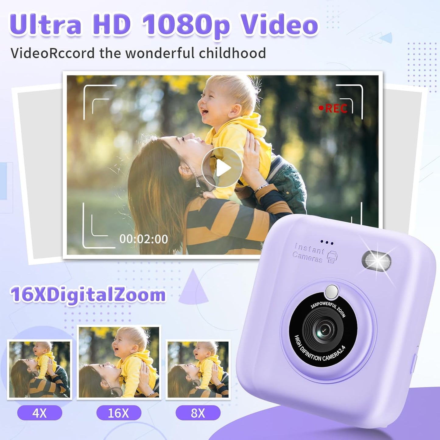 Yusuuo 1080P 4 5 6 7 8 9 10 32GB Instant Print Camera for Kids, Christmas Birthday Gifts for Girls Boys, Instant