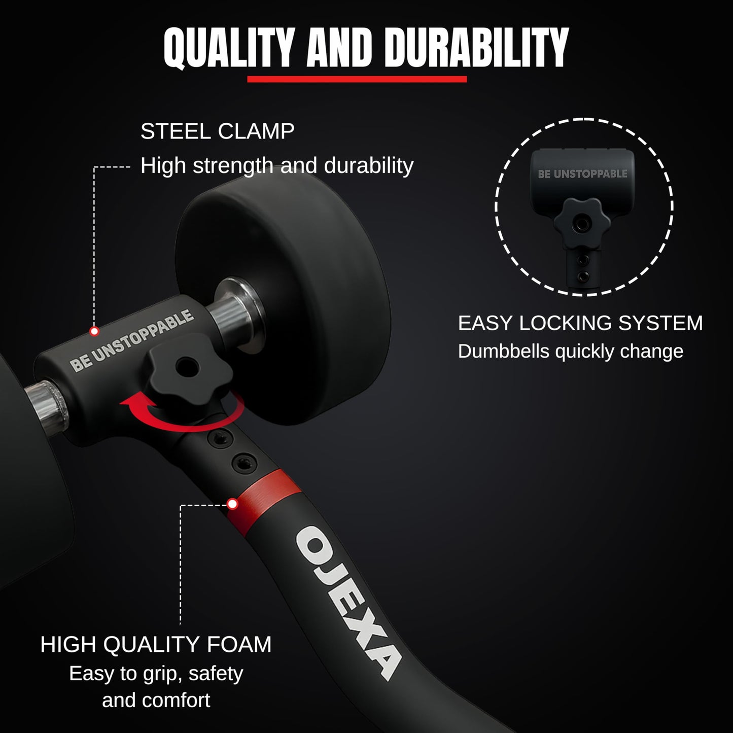 OJEXA Dumbbells to EZ Curl Barbell Converter Set, Adjustable Weights, 200 lb Capacity, Steel Clamp, Home Gym
