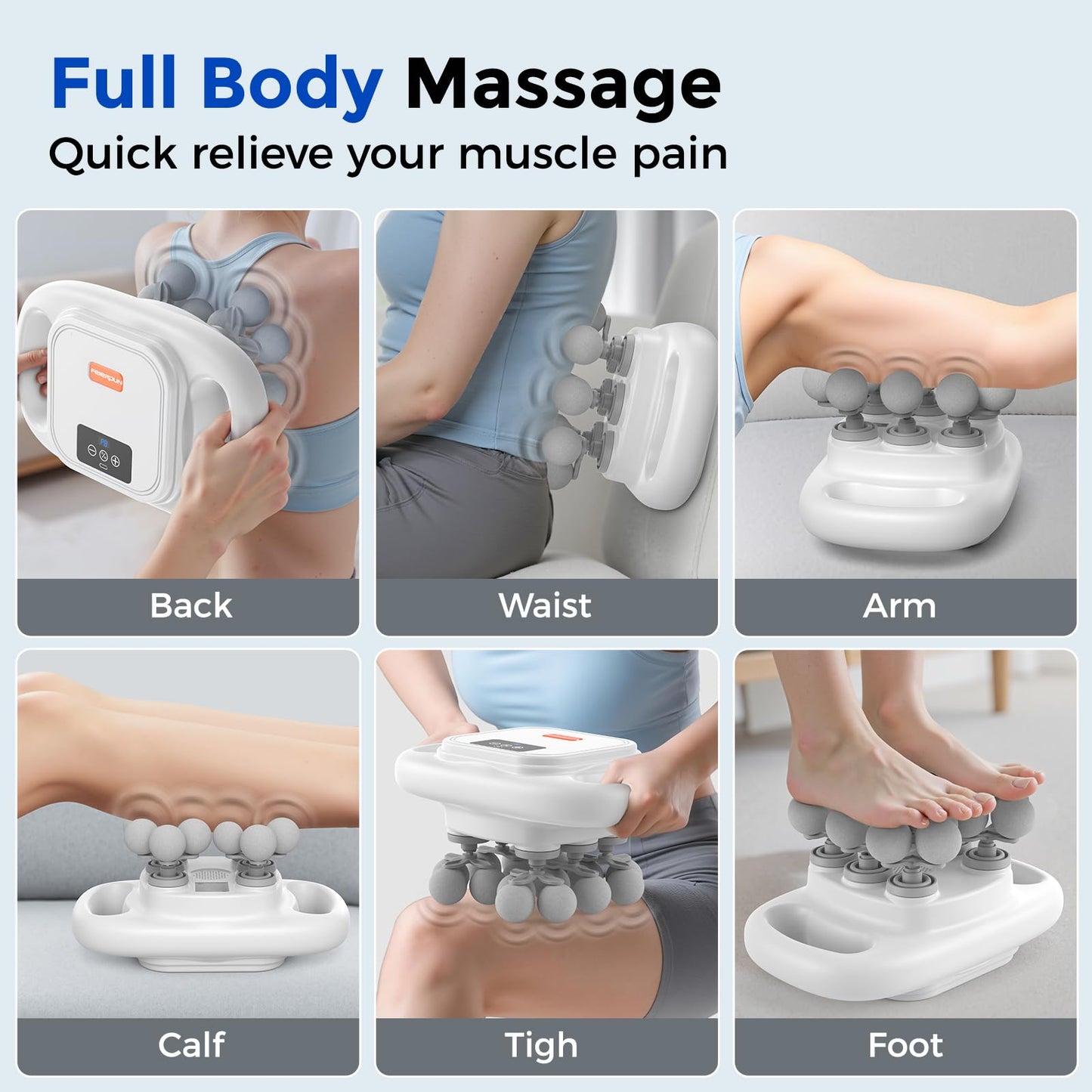 FEIERDUN 16-Head Massage Gun Set, Deep Tissue Percussion Massager with 8 Modes & 50 Intensities, Ultra-Quiet Electric Massage Tool for Back, Neck, Shoulders & Legs, Full Body Muscle Pain Relief, Gray
