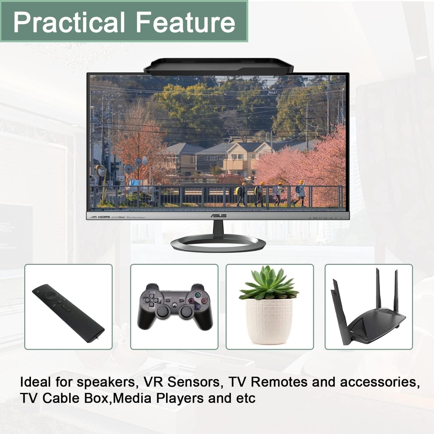 Bodur 3 PCS Top TV Monitor Shelf - Multifunctional Headboard Cable Box Holder , Ideal for Behind Computer, DVD Player