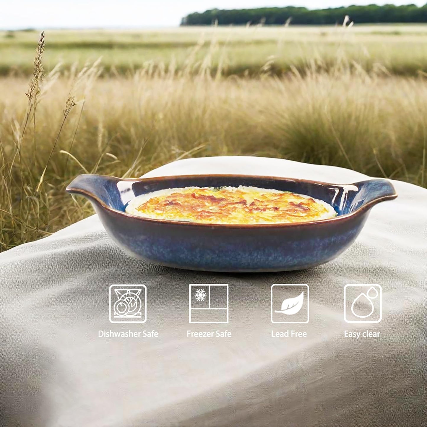 LIUYWYHCF Ceramics Au Gratin baking Dishes Set of 2, Baking Tray Bake ware, 10.5 oz Ramekins, for Pie Pan, Appetizer, Tart, Dessert, Quiche, Oven Small dish, individual dishes Oval 9.3 Inch