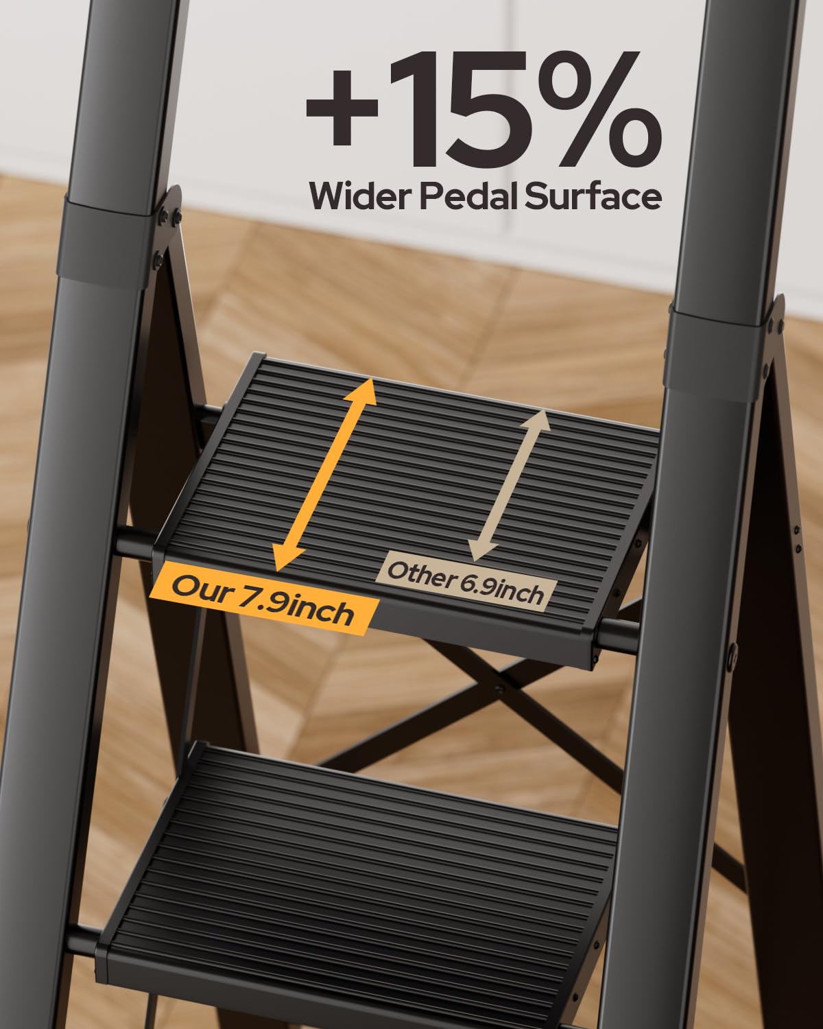 GameGem 6 Step Ladder for 12 Feet High Ceiling, Lightweight Aluminum Folding Step Stool with Convenient Handgrip, Stepladders with Anti-Slip and Wide Pedal for Home Use Space Saving - Black