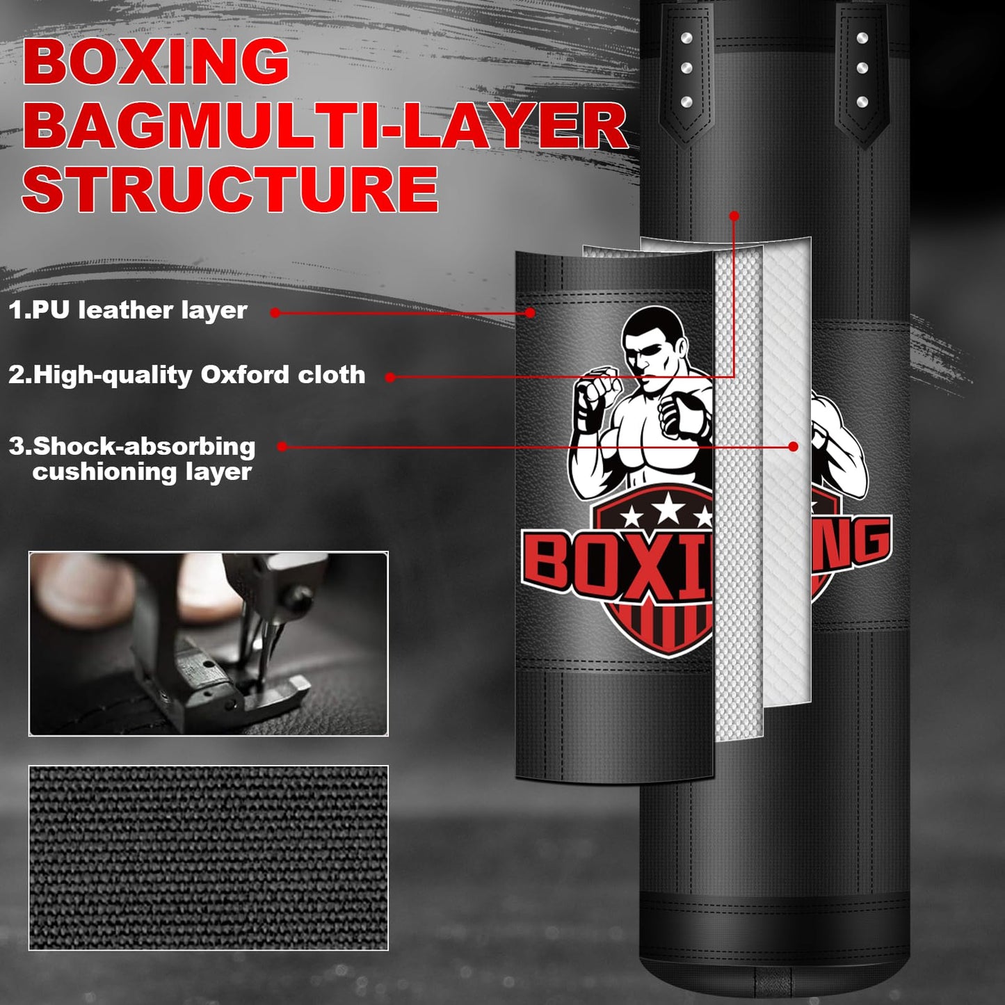 Punching Bag for Adults, 4FT Oxford Heavy Boxing Bag with Chains and Hand Wraps, Boxing Equipment for MMA Karate Kickboxing, Unfilled