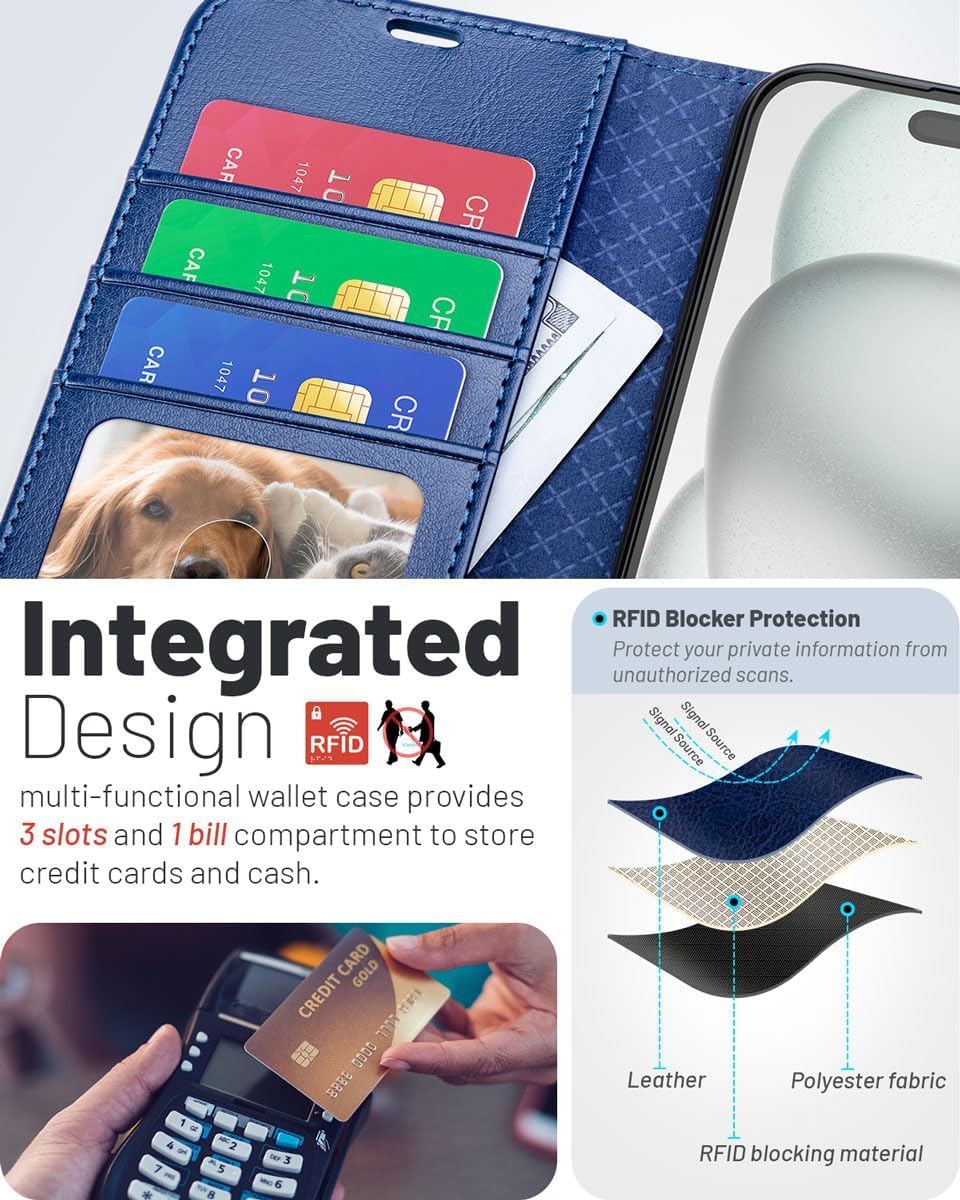 17 6.3 Inch 2025, OCASE Compatible with iPhone Wallet Case, PU Leather Flip Folio Case with Card Holders RFID Blocking