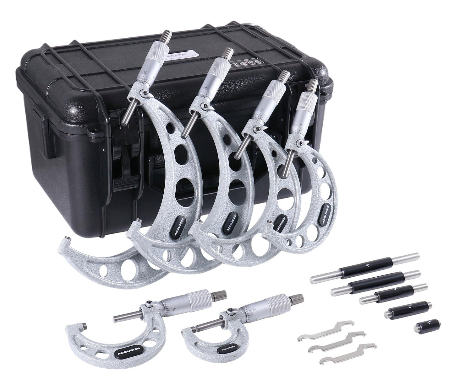 Accusize Industrial Tools 0-6 inch by 0.0001'' Ultra-Precision Outside Micrometers with Carbide Tips 6 Pc Set, Eg00-0906