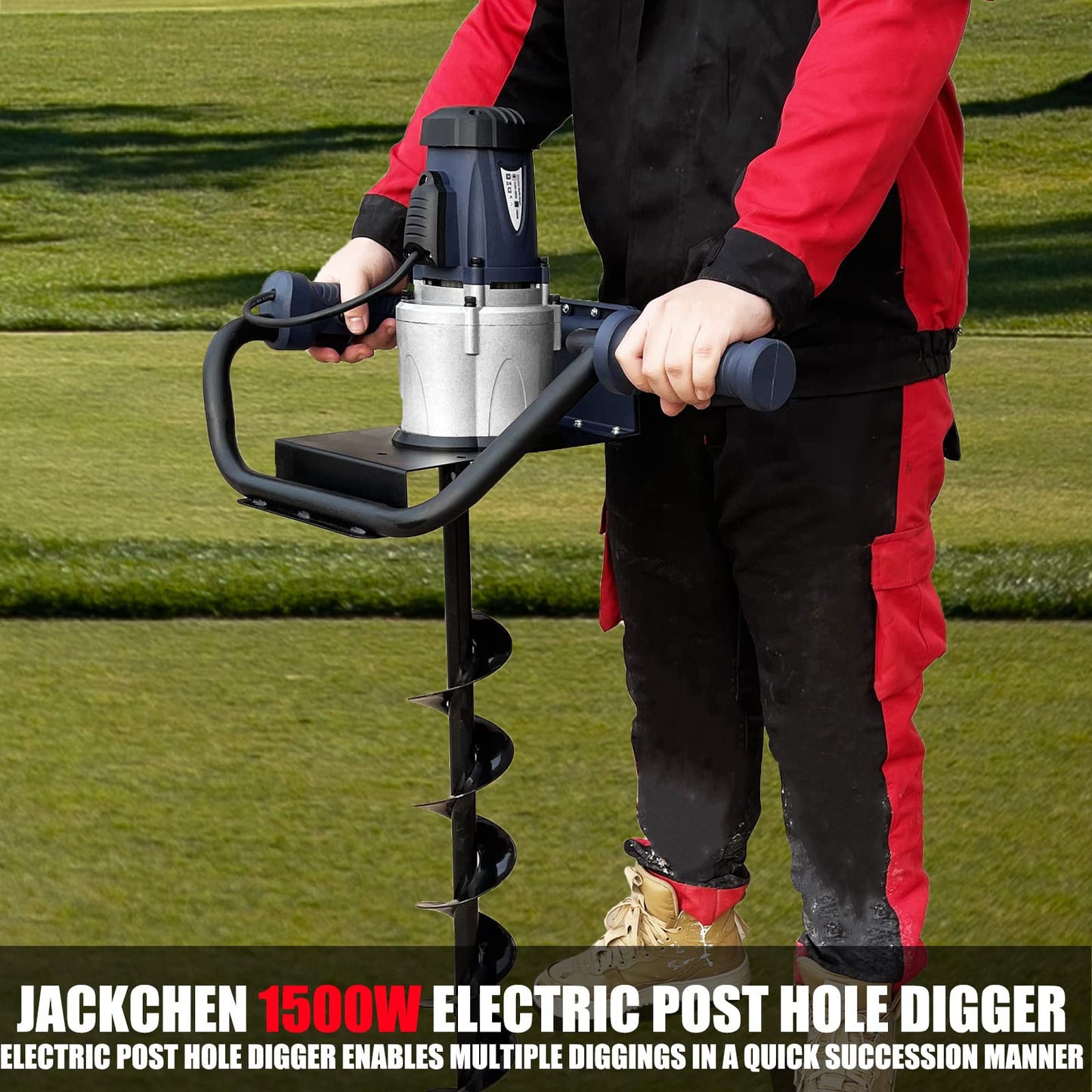 1500W Electric Post Hole Digger with 2 × 6-Inch Auger Bits – Heavy-Duty Earth Auger Drill for Fencing, Tree Planting, Gardening, Blue