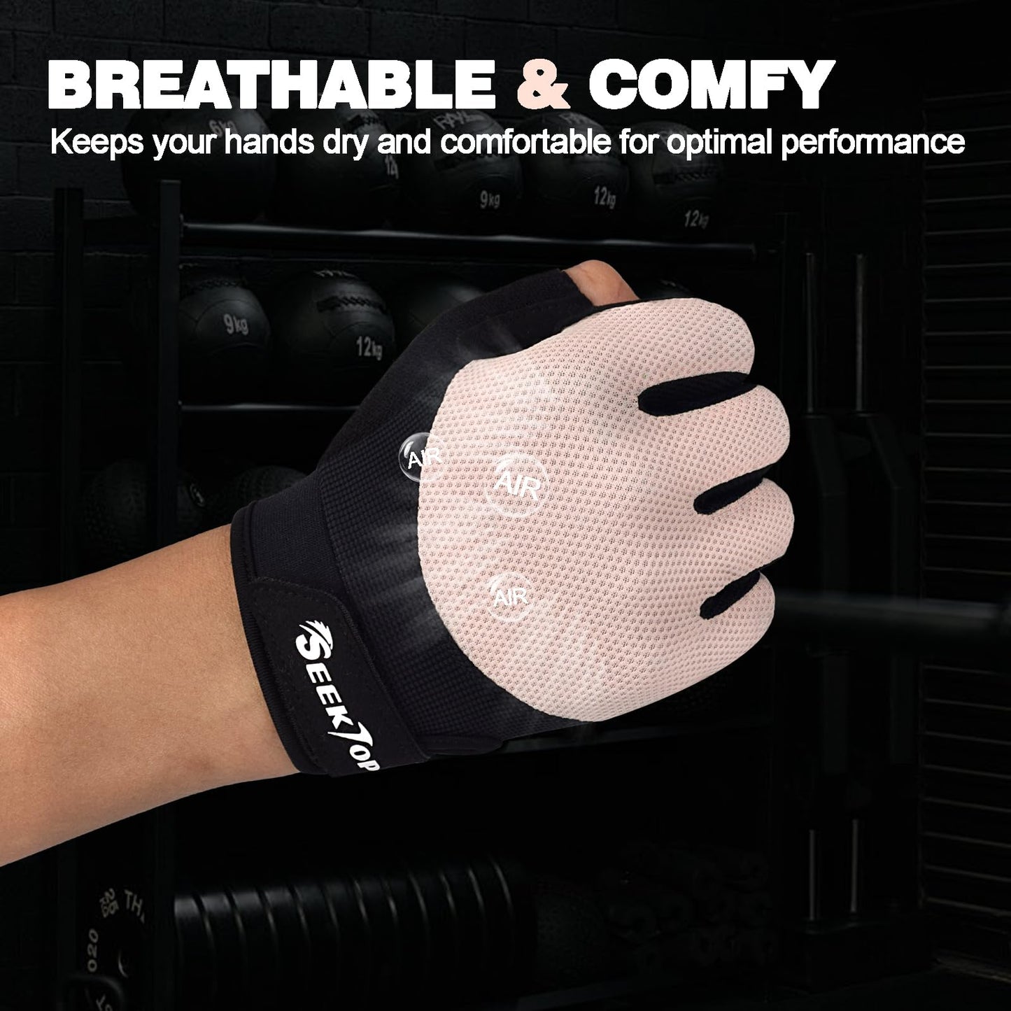 Seektop Breathable Workout Gloves for Women & Men, Thick Padded Weight Lifting Gloves, Full Palm Protection, Excellent Grip for Gym Fitness and Training, Exercise, Cycling