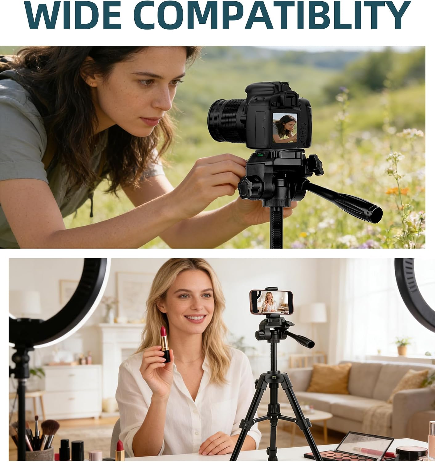 Artisorama 25'' Mini Tripod for Camera, Small Tabletop Travel Camera Stand, Compact Portable Desk Lightweight Tripods
