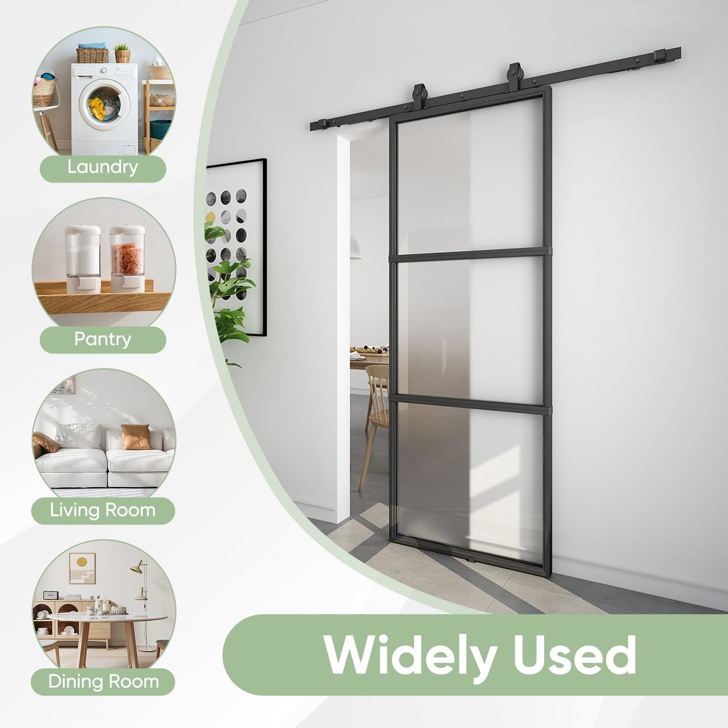 BARNSMITH 36in x 96in Frosted Glass Barn Door and 6FT Hardware kit Included, Soft Close Mechanism,Black Carbon Steel Tempered Frosted Glass Sliding Barn Door, Easy Assembly