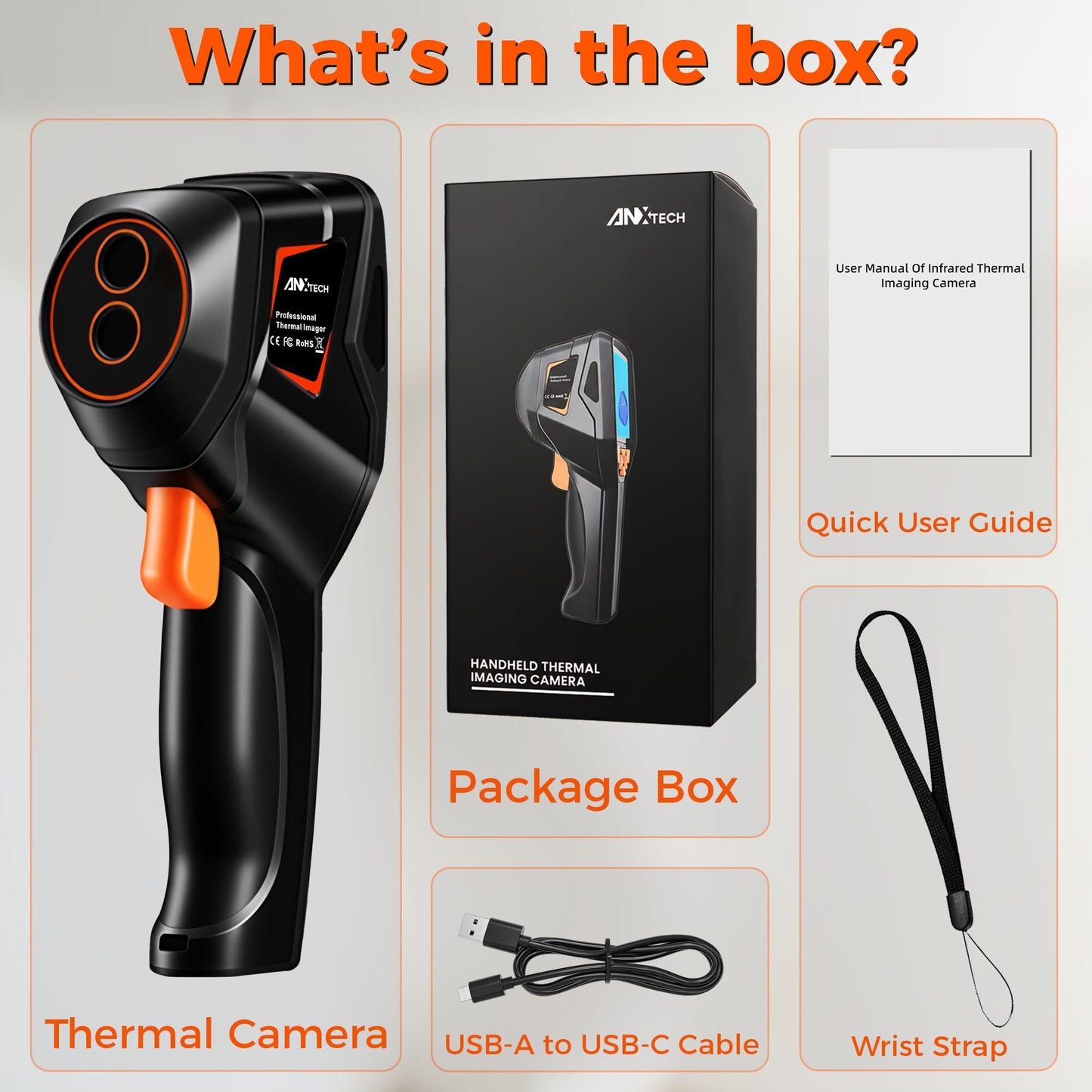 ANXTECH Handheld Thermal Imaging Camera 320×240 Super Resolution, 25HZ Refresh Rate, High/Low Temp Alarm, 8H Battery Life for Water Leak Detection, Hidden Moisture and Home Inspection