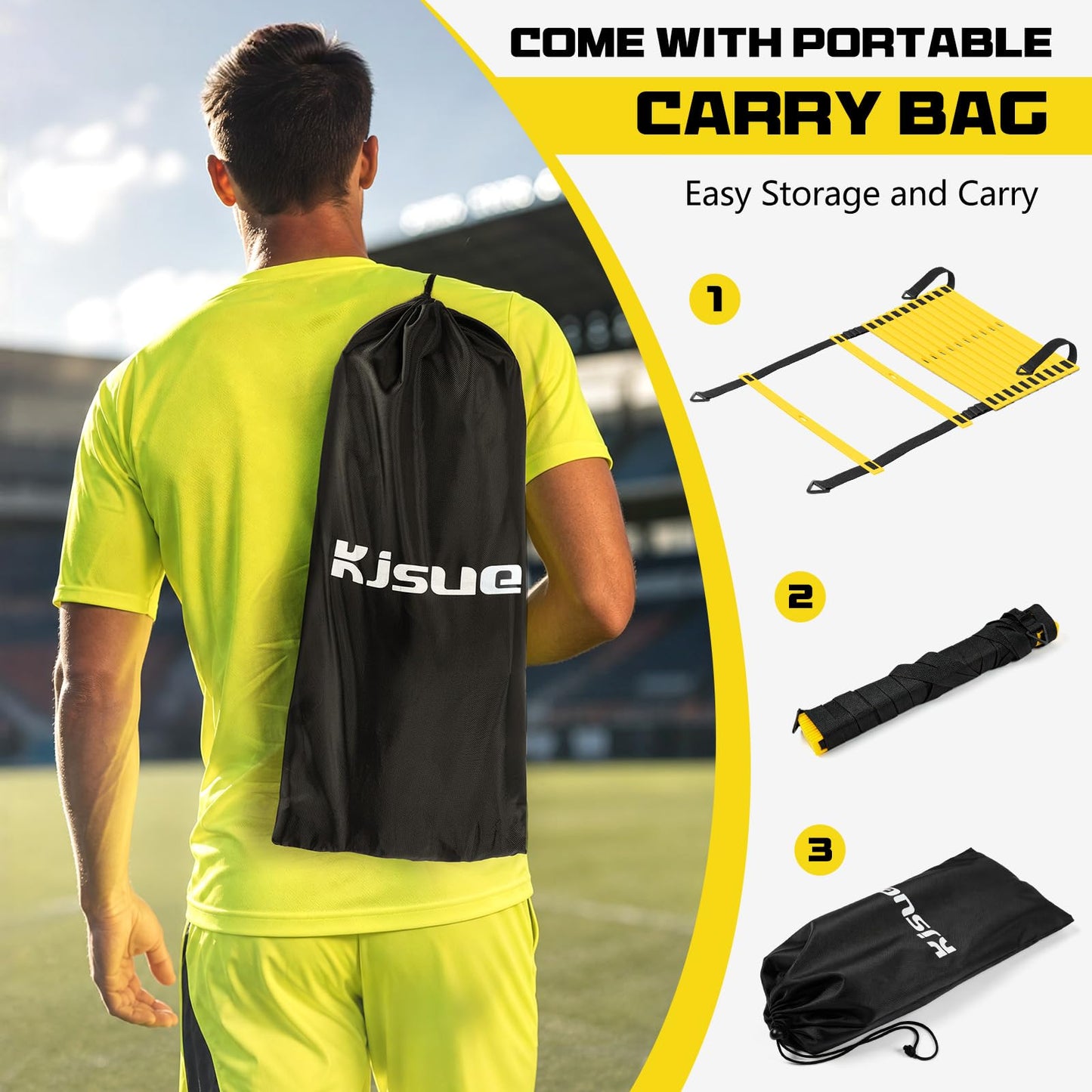 2 Pack 20ft Agility Ladder Set, 40ft Total Adjustable Speed Ladder with 12 Cones, 8 Stakes, 1 Carry Bag - Parallel Footwork Drills Gear for Football Soccer Basketball Training Equipment (Yellow)