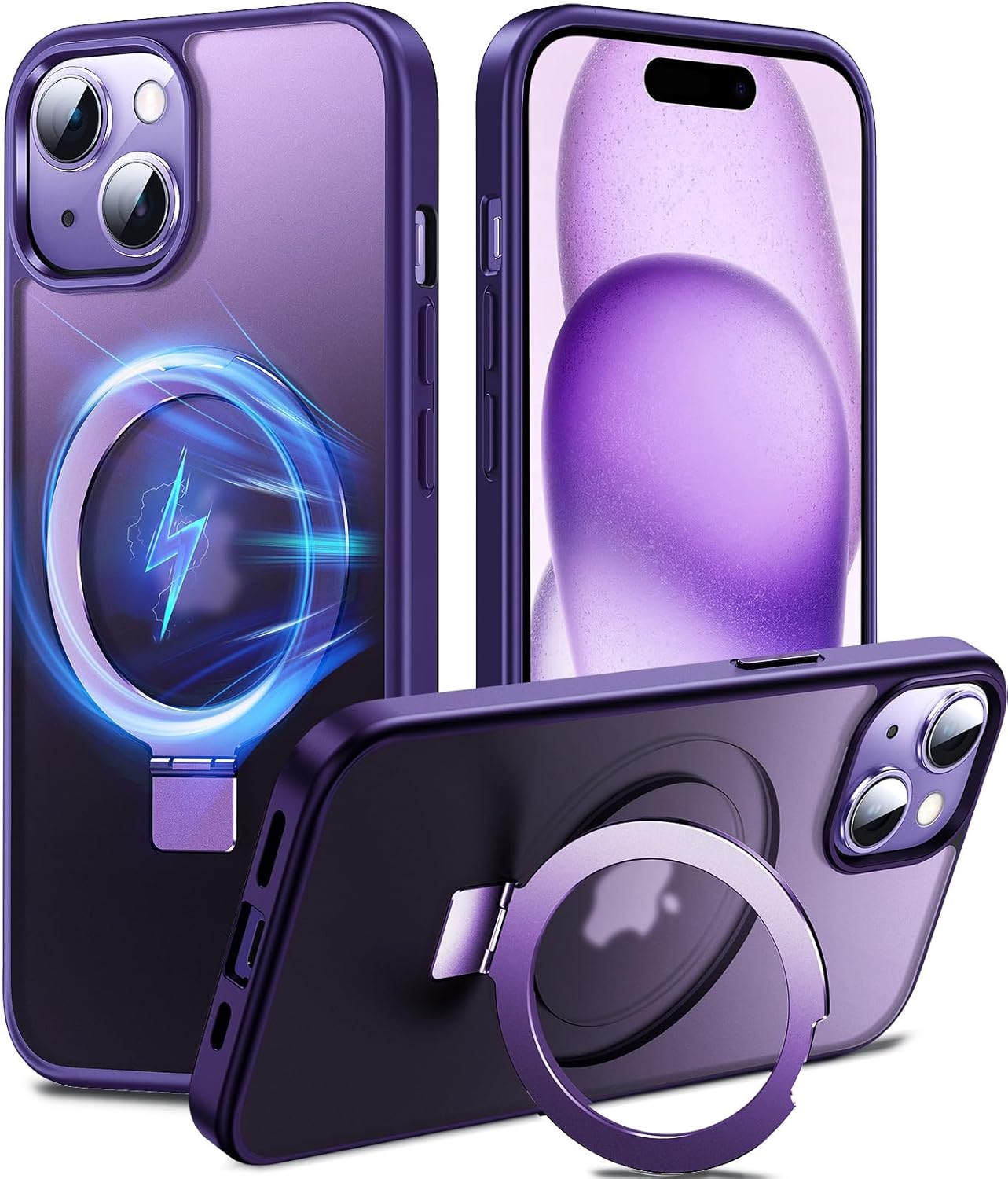 Chicfun 3-in-1 15 15 [Magnetic+Kickstand+Ring Holder] for iPhone Case Stand Ring Holder Compatible with MagSafe