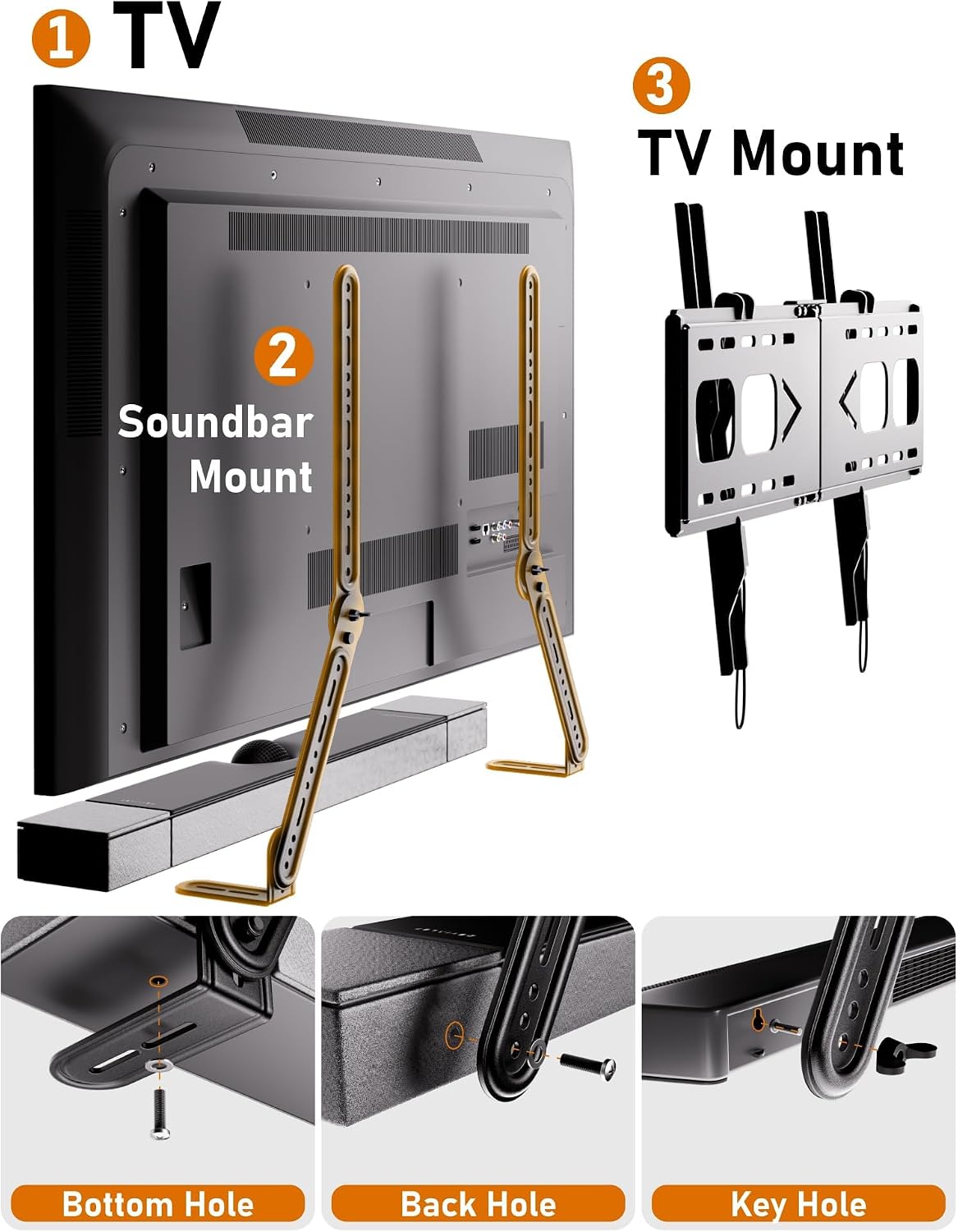 KAMIWI 22 Lbs 180 Soundbar Mounts Under TV, Max Load Sound Bar Mount Bracket Holder with Adjustable Extension Plates