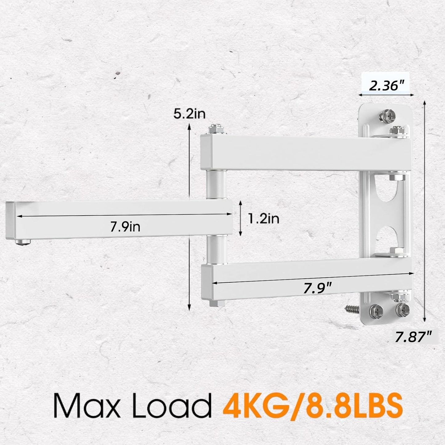 1/4" 360 (7.87"+7.87" 1/4" Foldable Projector Wall Mount | White Heavy-Duty | Screw | Rotatable | Universal for Mini