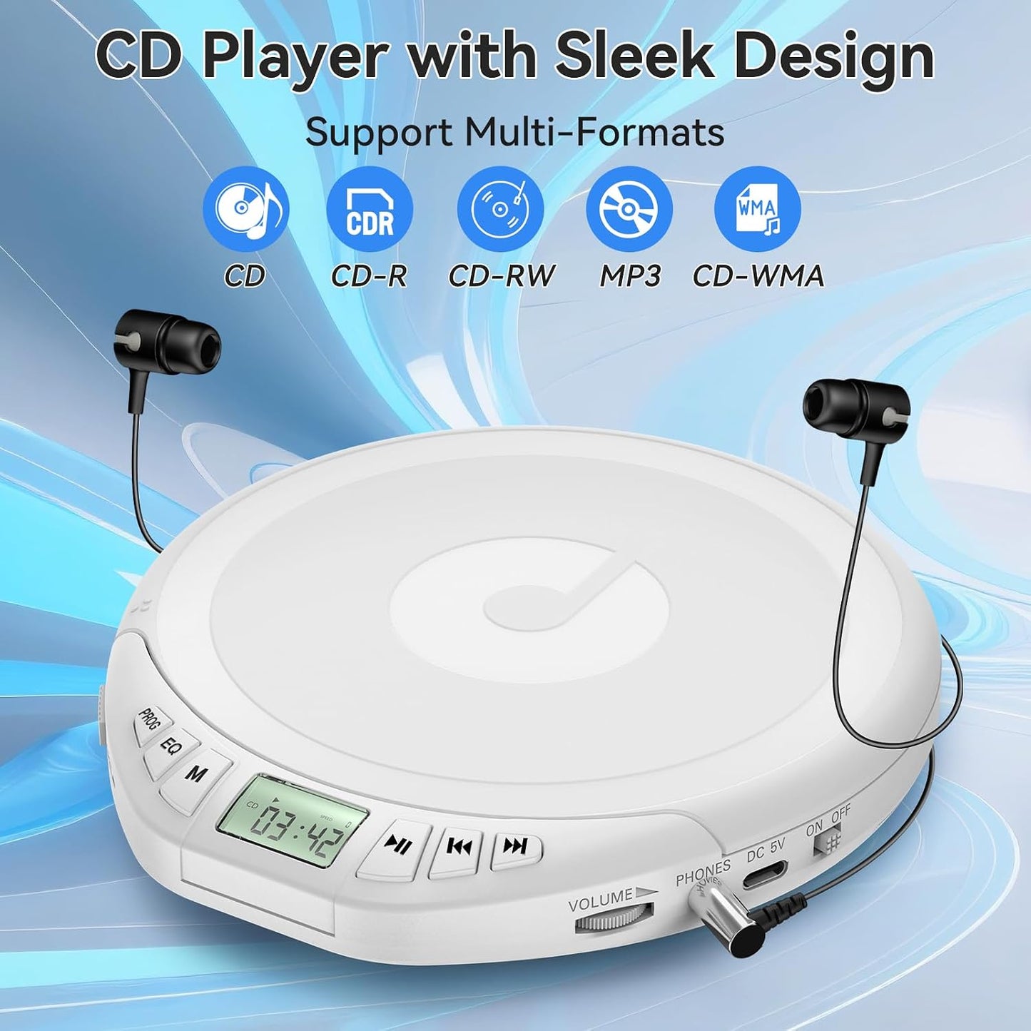 KOVCDVI Discman Portable CD Player with Headphones CD Player Portable for Car with Anti-Skip & Shockproof,CD with LCD