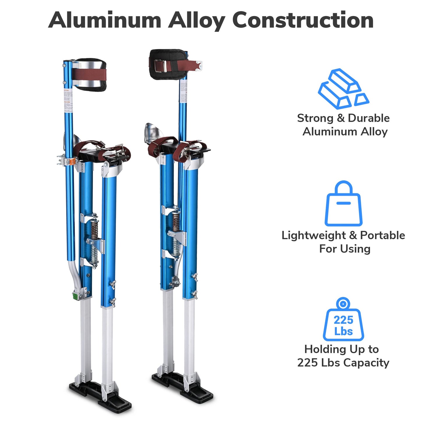 Yescom Drywall Stilts 36" - 50" Adjustable Aluminum Drywall Tools with Comfort Leg Pads for Sheetrock Painting Parade Costume Cleaning String Light Decor - 1 Pair of Blue Stilts