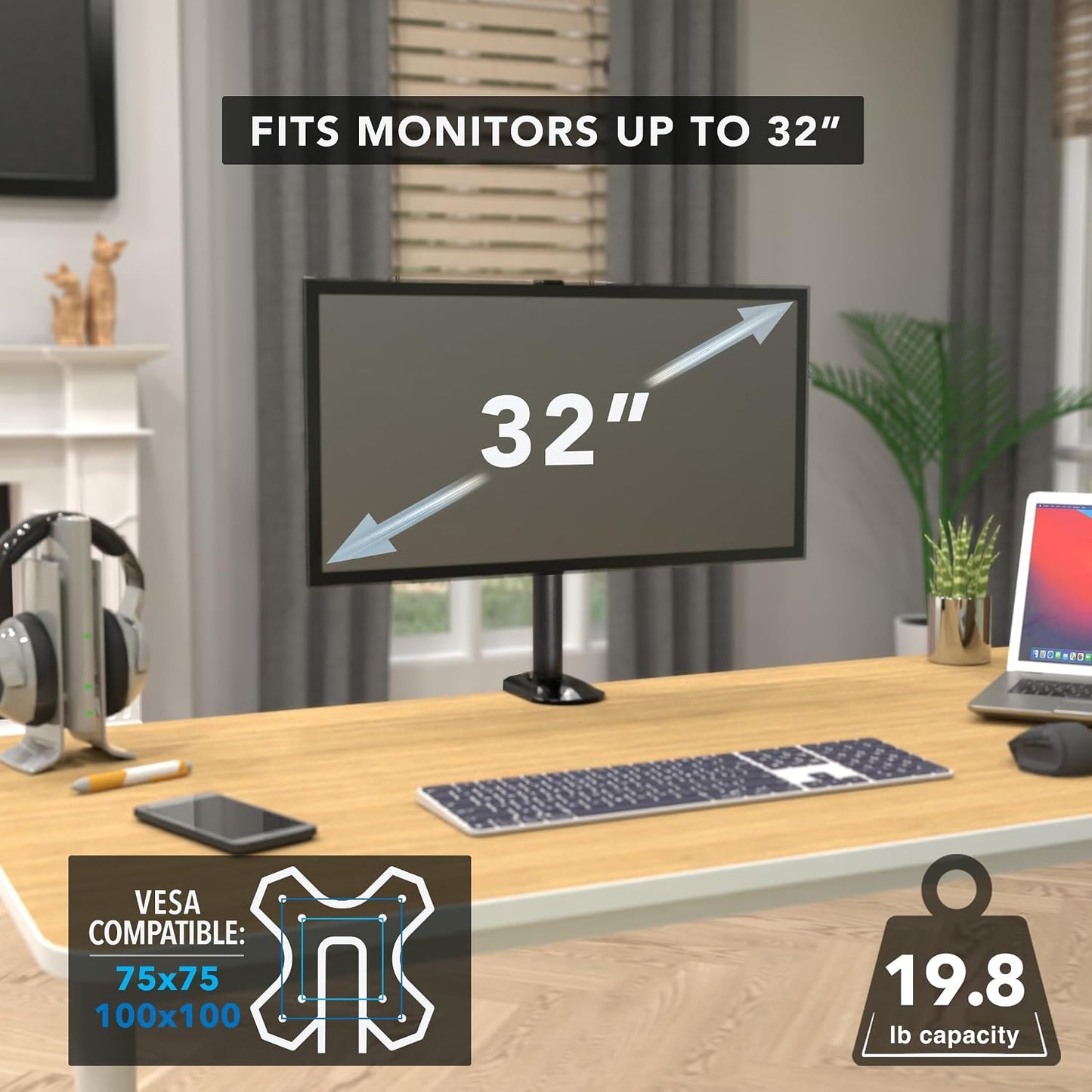 32" 19.8 lbs 360 160 40 Grommet Mount-It! Single Monitor Desk Mount Computer Screen Stand with Full Motion