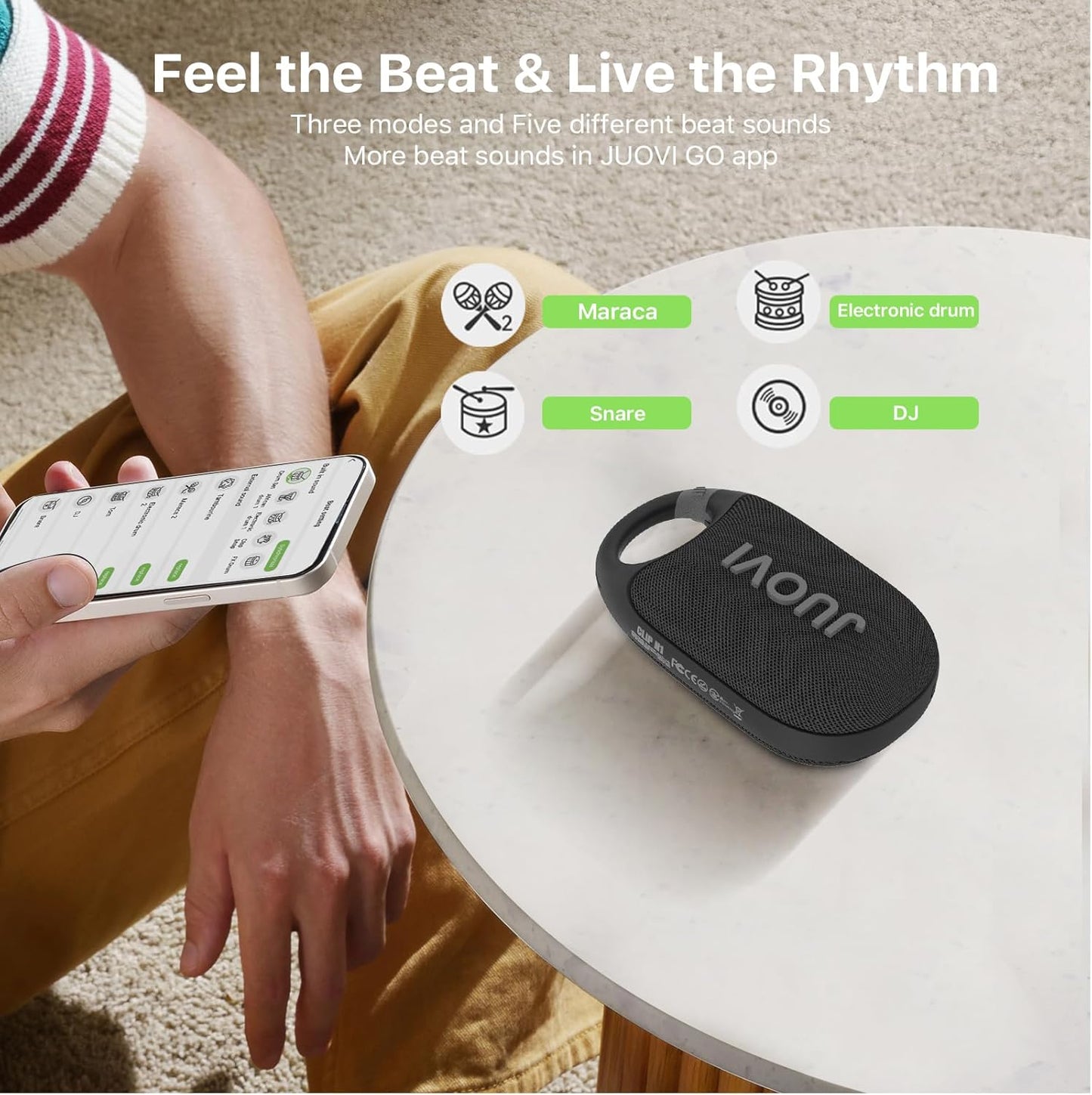 JUOVI 24H IP68 Clip Wireless Portable Bluetooth Speaker, Playtime Mini Shower Speaker Waterproof & Dustproof HD Sound