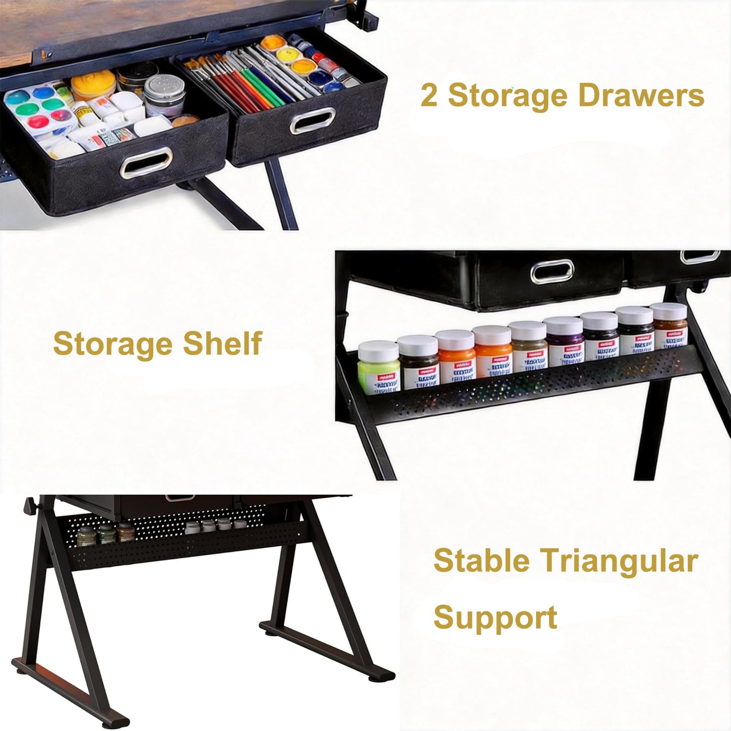Garvee Height Adjustable Drafting Table, 0-75°Tilting Drawing Desk Artist Table w/Stool, Multifunctional Art Craft Workstation with 2 Storage Drawers for Home Office Reading, Writing, Crafting