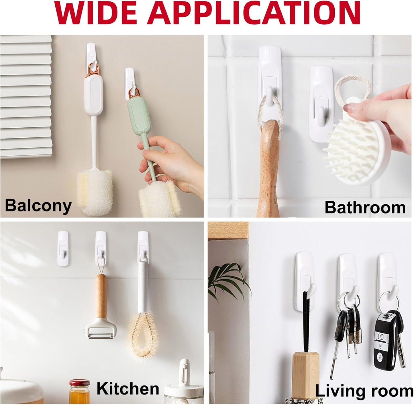 Skiennix Adhesive Wall Hooks - Heavy Duty Variety Pack with 20 Strips | No Damage, Ideal for Outdoor Use, Keys & More