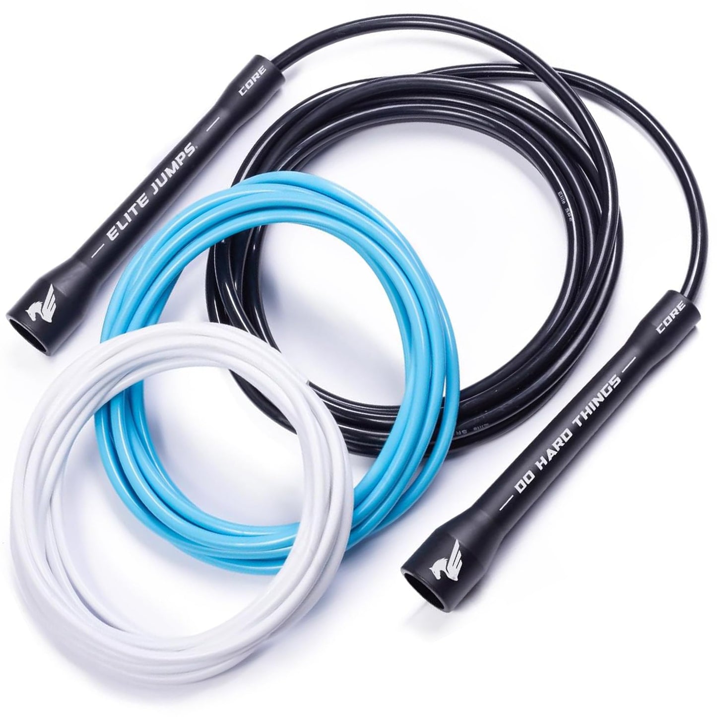 Elite SRS, Do Hard Things PVC Jump Ropes for Fitness Training Set Includes 3 Different Rope Thicknesses for Increasing the Intensity of Your Workouts IndoorOutdoor Adjustable Jump Rope with