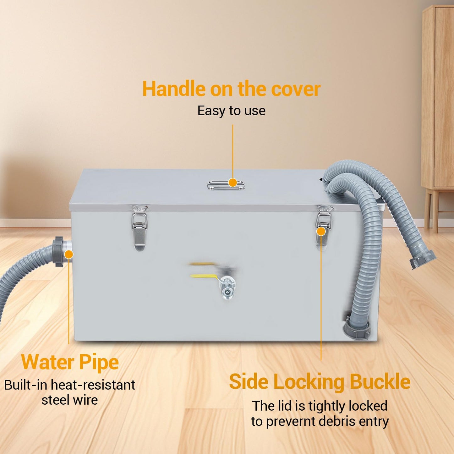 Commercial Grease Trap - 25 Lbs Stainless Steel Grease Interceptor, Side Inlet Interceptor, 13 Gpm Oil-Water Separator, Under Sink Grease Trap, for Restaurant Canteen Kitchen
