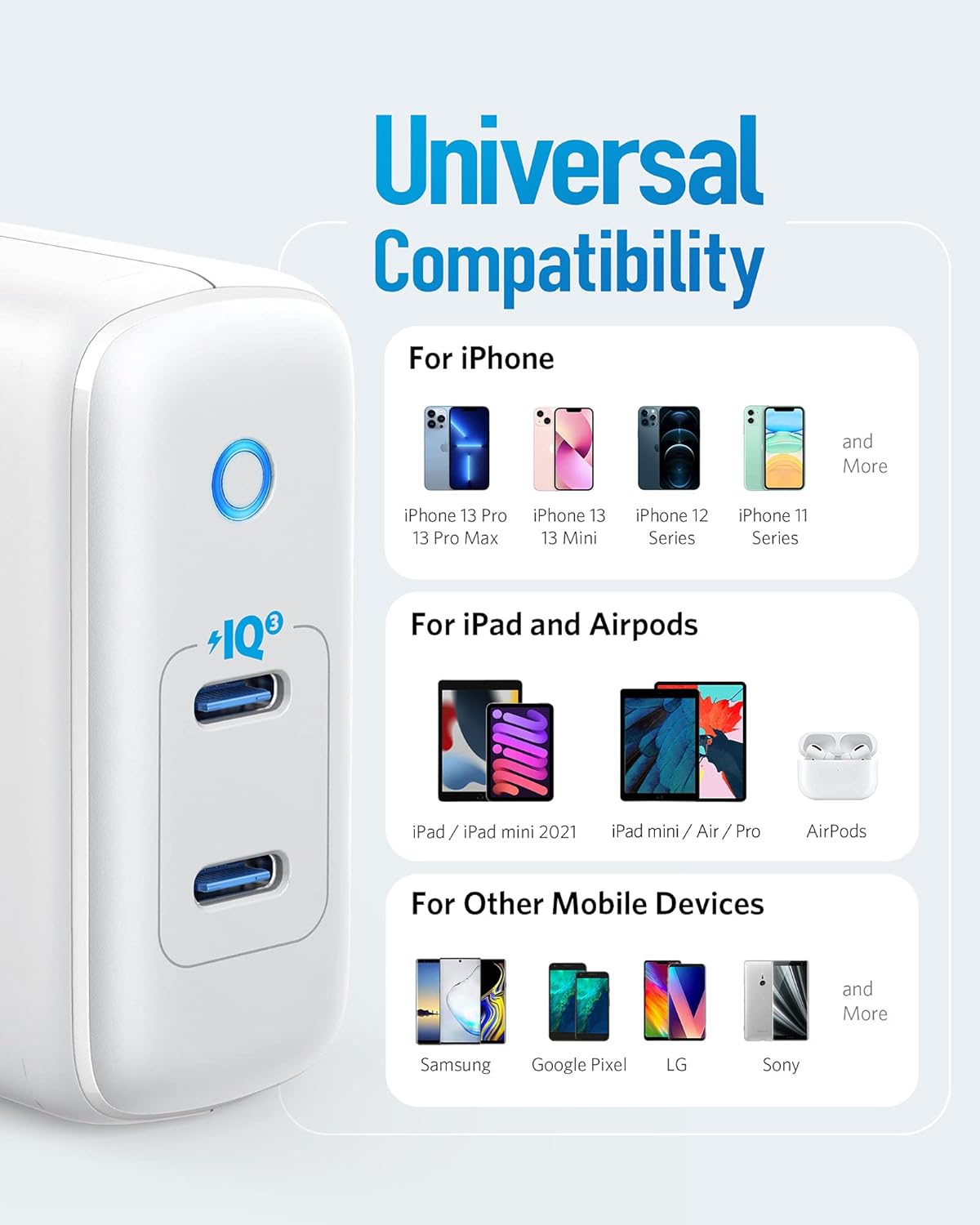 Anker 40W 2-Port 3.0, 15/15 Plus/15 Pro/15 Max/14, USB C Charger, PIQ PowerPort III Duo Type C Foldable Fast Charger