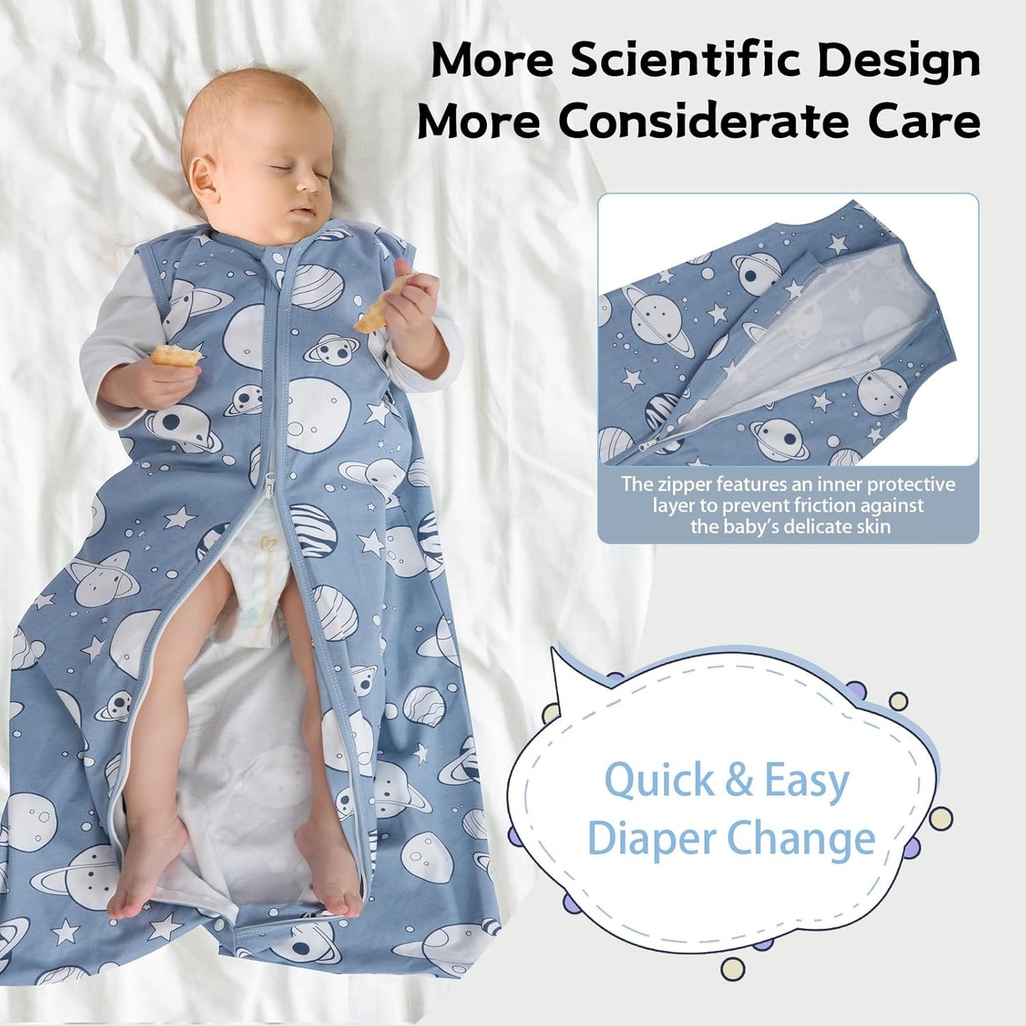 Skiennix Baby Sleep Sack - 100% Cotton Wearable Blanket for 6-12 Months | 3-Pack Lightweight 2-Way Zipper