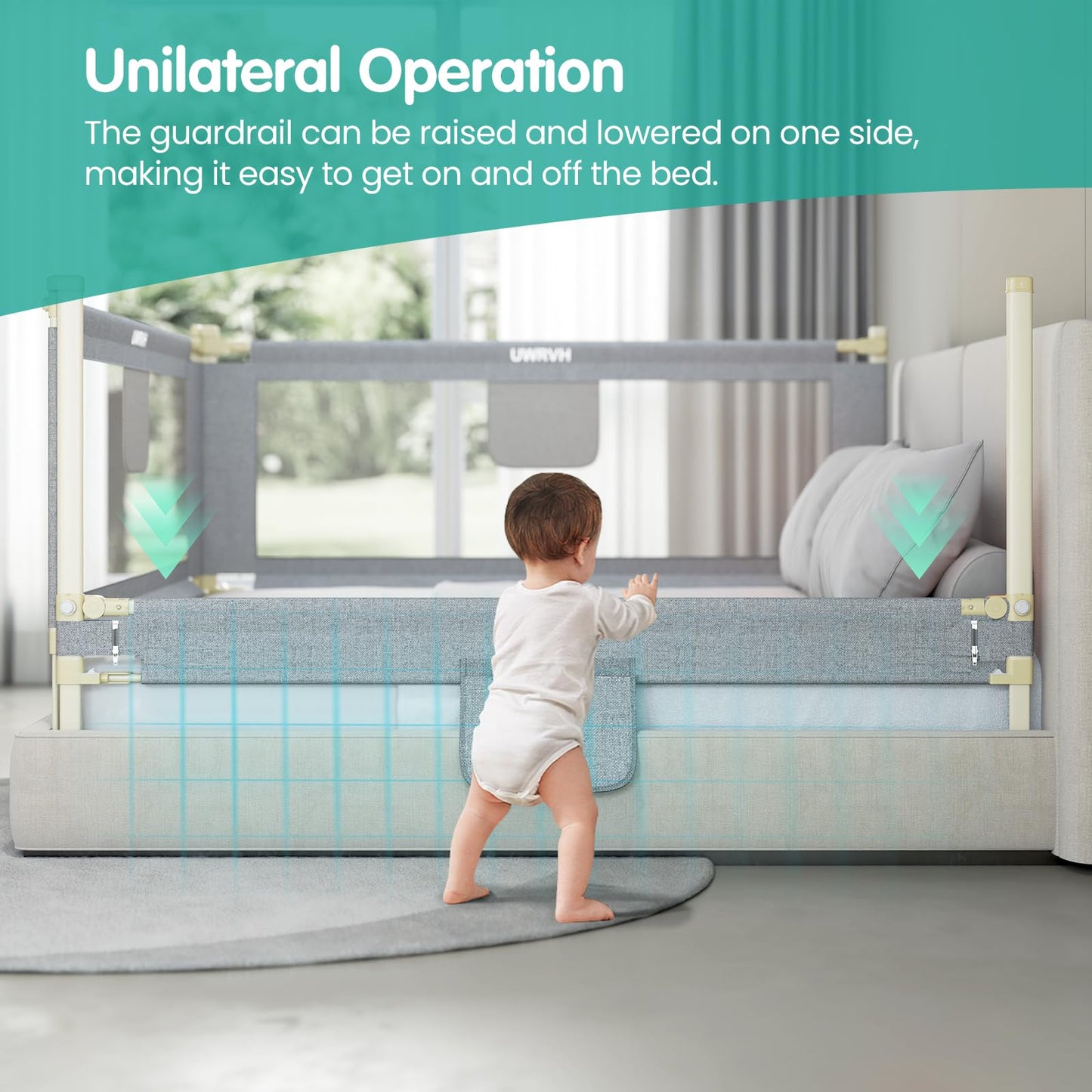 UWRVH Bed Rails for Toddlers，Toddler Bed Rails，Bed Rail for Baby - Adjustable Height Bed Guard with Child Safety Lock, Universal Fit for King/Full/Twin Beds (Grey, 1 Side 74.8Inch)