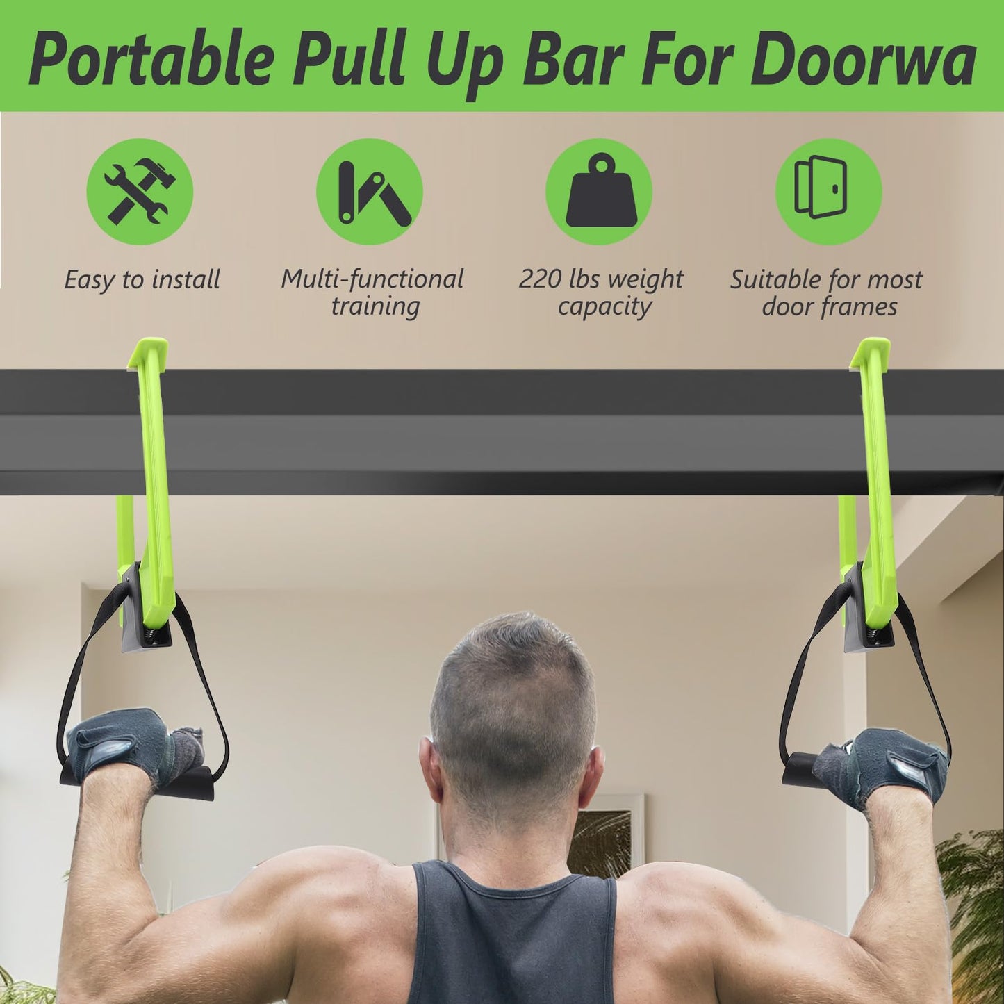 Portable Pull Up Bar For Doorway, Home Gym Equipment, Travel Pull Up Bar, 220lbs Weight Capacity, Chin-Up Core Training