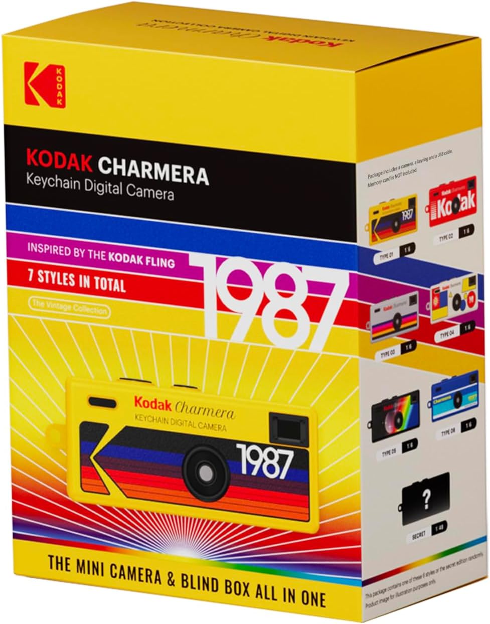 KODAK (1PC),Mini Charm,1.6 CHARMERA Keychain Digital Camera Blind Box Single Box Camera,Digicam,Video Recording,Bag