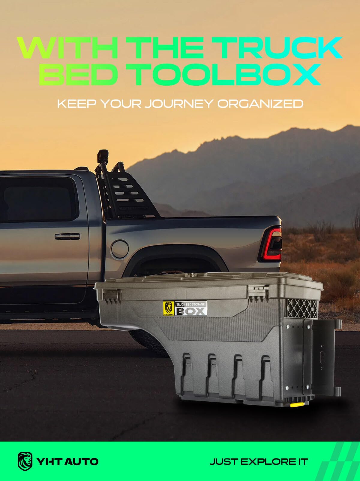 YHTAUTO Truck Bed Storage Tool Box Lockable Compatible with 2005-2021 Nissan Frontier 2004-2015 Titan, Passenger Side, Not Fit for UTILI-Track System, Swing Waterproof Wheel Well Toolbox