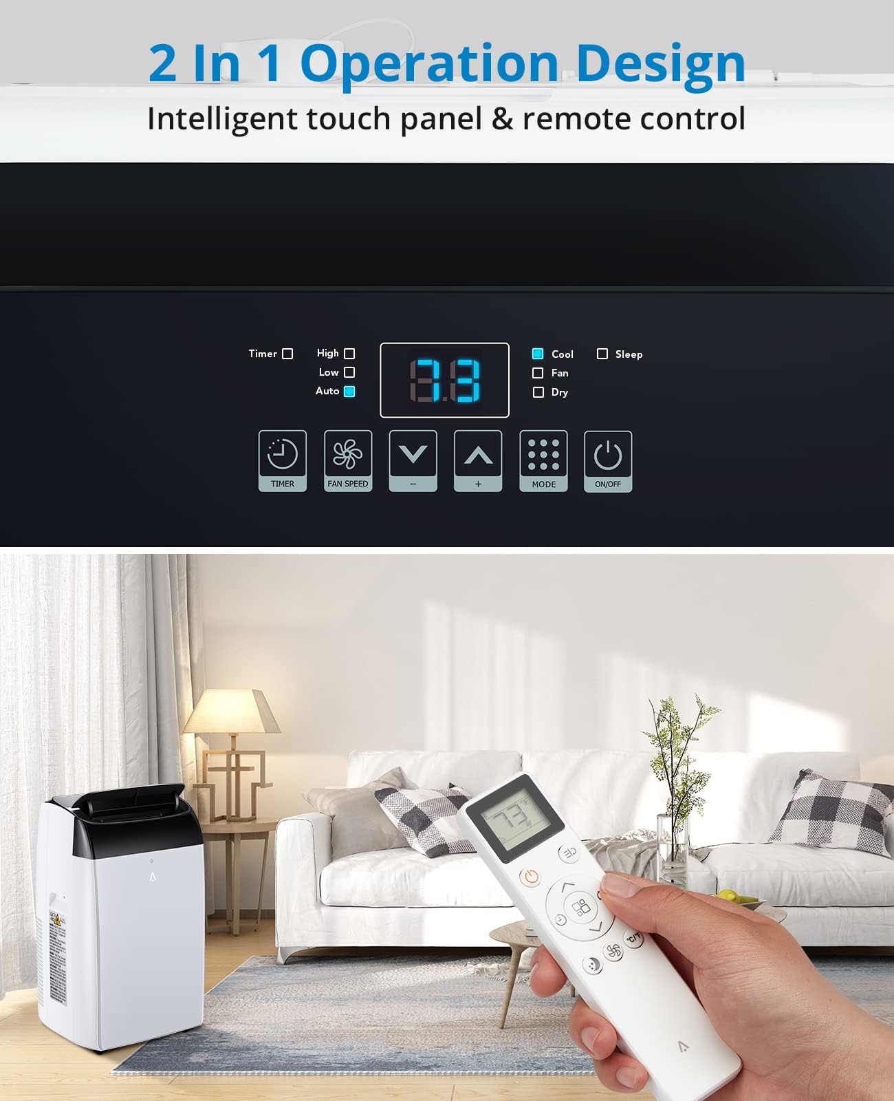 Portable Air Conditioners, 12000 BTU Cooling Capacity for Up to 550 Sq. Ft, Multi-Functional AC Unit with Fan, Dehumidifier, Remote Control, Quiet Operation for Home and Office, Black Top