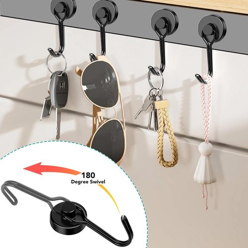DIYMAG Magnetic Hooks - 120LBS Heavy Duty Strong Magnets for Home & Office | 8-Pack Black