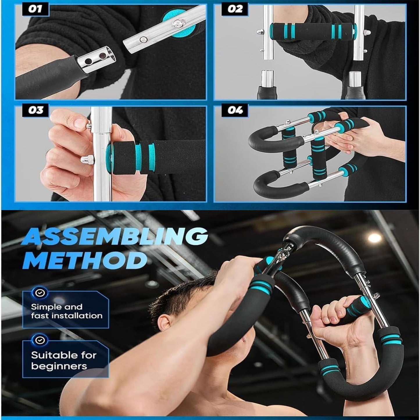 ReeRaa Twister Arm Trainer,Arm Trainer for Men, Adjustable Chest Workout Equipment,Chest Trainer, Shoulder Muscle Training,Wrist & Forearm Strengtheners, Portable Home Fitness Equipment (Black Gold)