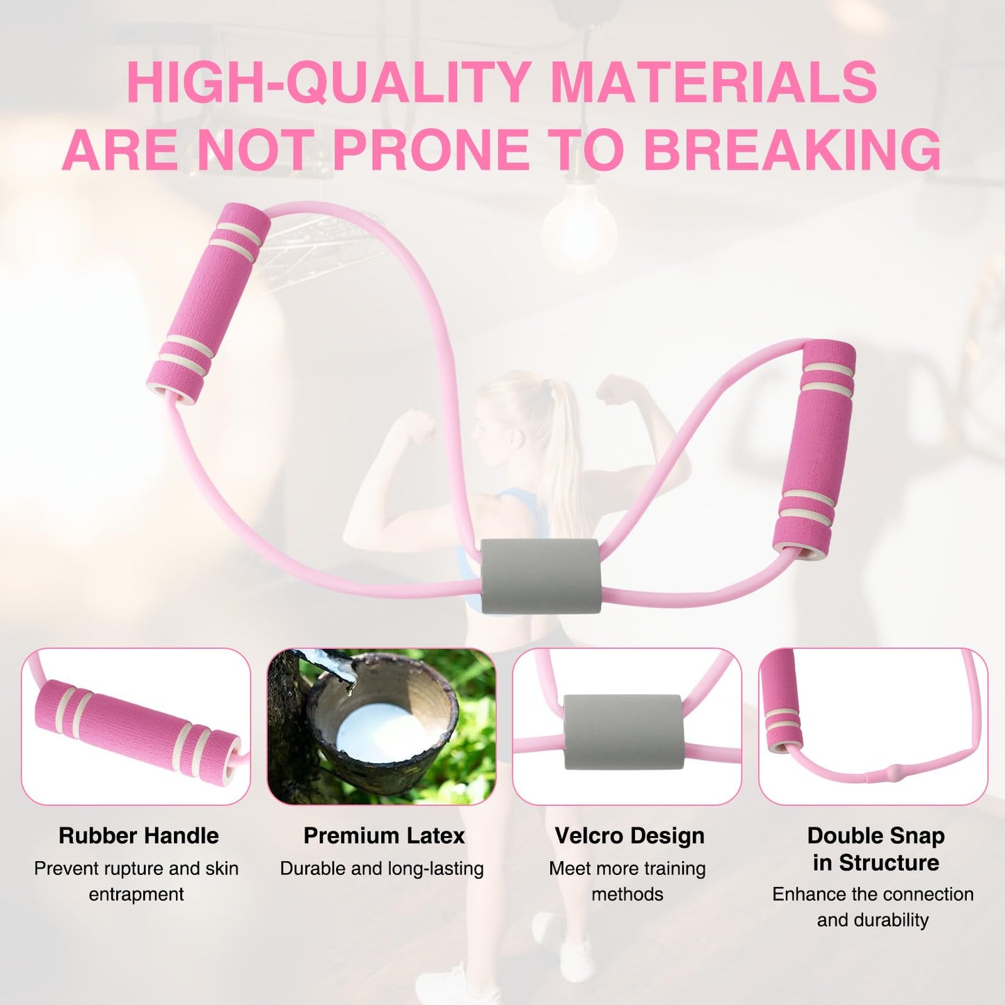 LOGJAM 2 Pcs Figure 8 Resistance Band with Handles, Arm Exercise Bands, Elastic Fitness Strap Exercise Equipment for Women