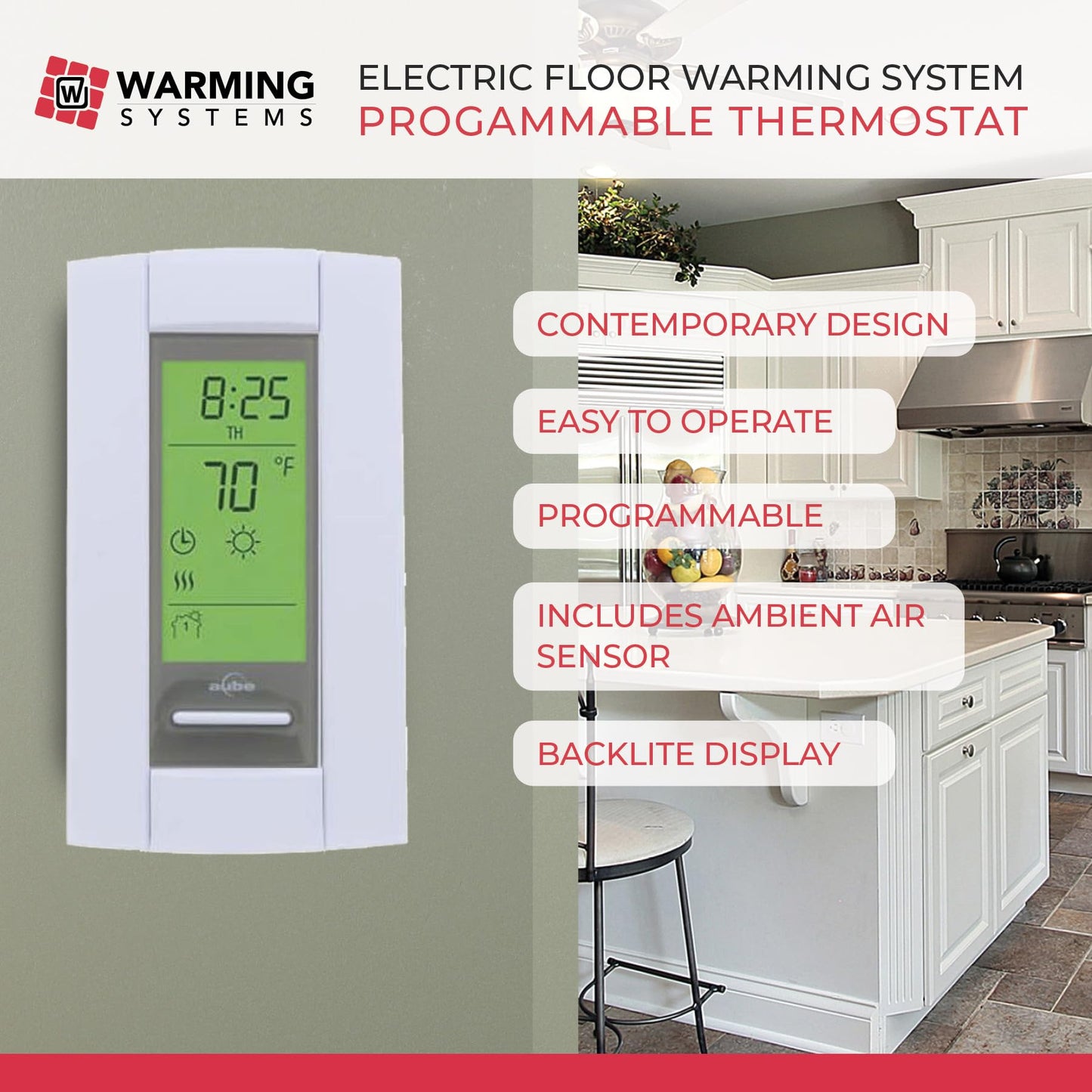 Warming Systems - 15 Sqft 120V Electric Radiant Floor Heating Mat – Includes Heating Mat, Programmable Thermostat, Thermostat Floor Sensor, Installation Monitor and Under Tile Heater