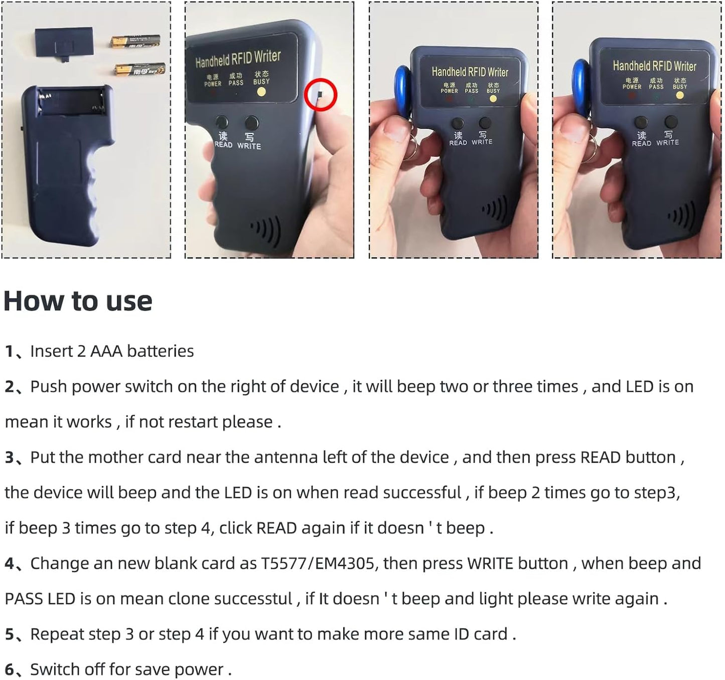 Bivpreom 125khz 125khz 5pcs T5577 5pcs T5577 RFID Reader Writer,Handheld RFID Copier,RFID Reader for Id and Hid Cards