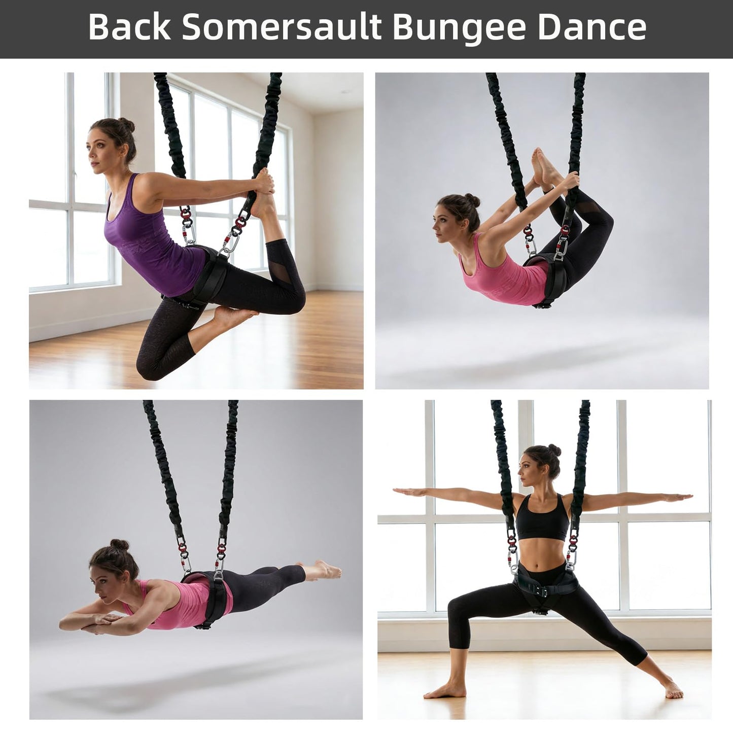 PRIOR FITNESS Back Somersault Bungee Dance Set, CE Certified, Backward Flip Training Equipment with Padded Waist Belt, Heavy-Duty Cords & Safety Swivels for Fitness Taekwondo Martial Arts Kickboxing