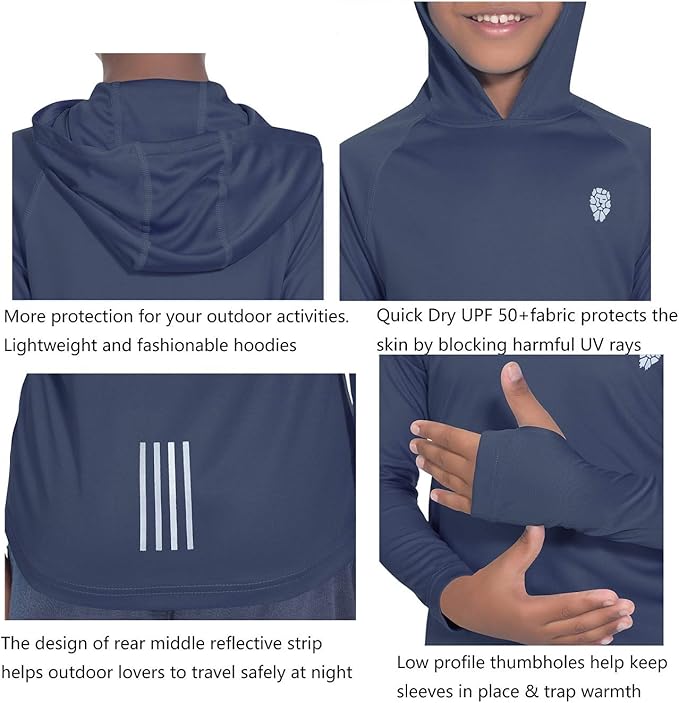 Hoodies for Boys Outdoor Recreation Shirts - Youth Athletic Tops Sun Protection UPF 50+
