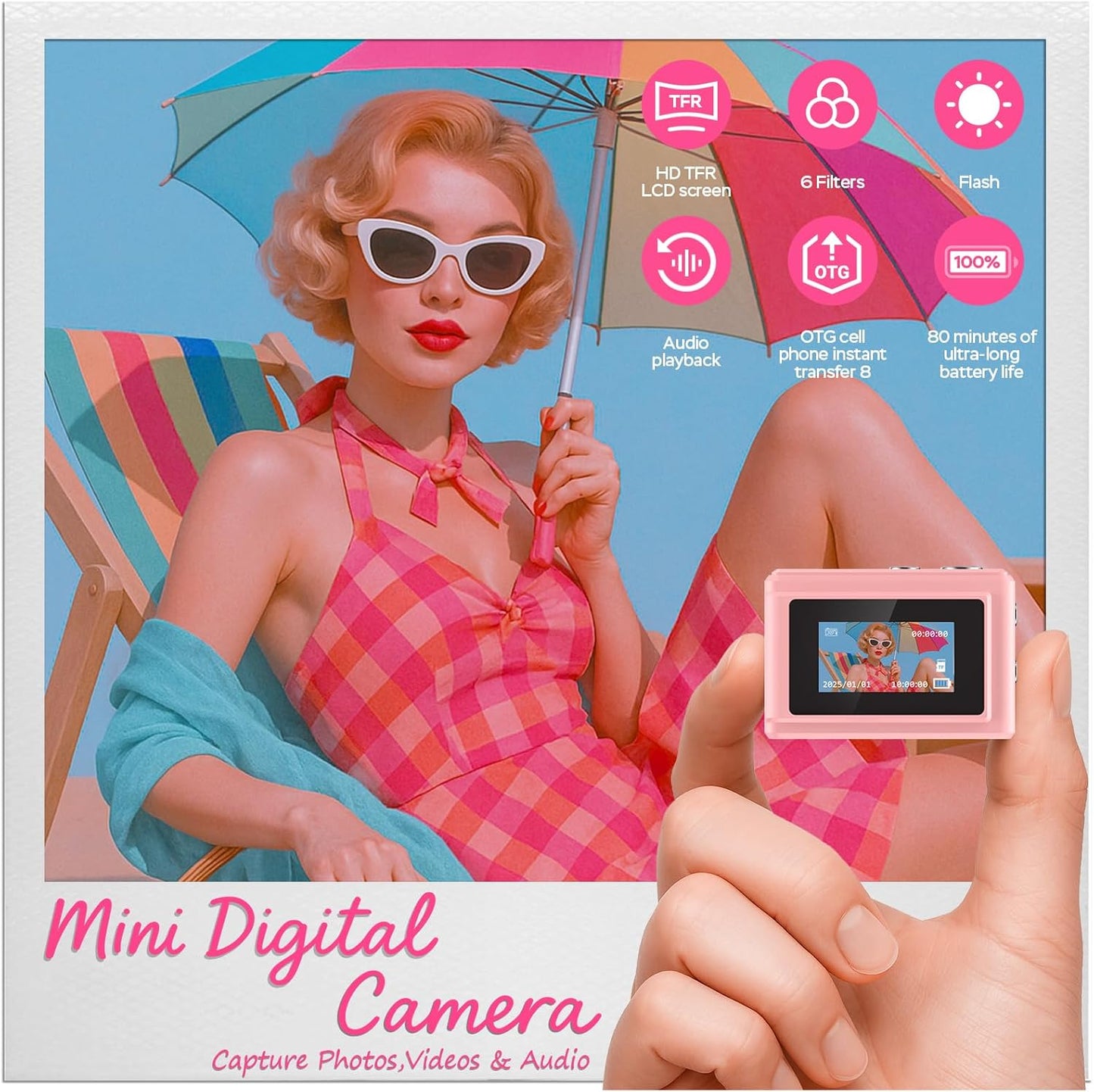 Dienspeak 1080P 64GB 0.96" Mini Camera HD Video Recorder Keychain Digital Camcorder with Card, HD Display, Long Battery