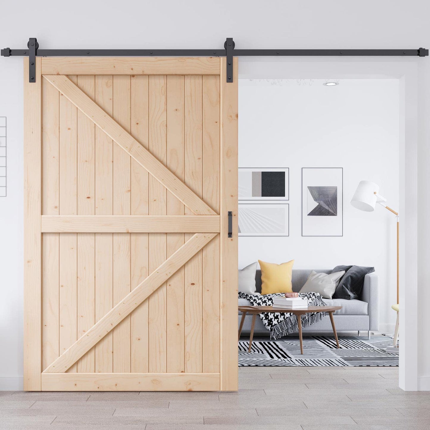 EaseLife 54in x 84in Sliding Barn Door with 9FT Barn Door Hardware Kit & Handle Included,DIY Assemblely,Easy Install,Apply to Interior Rooms & Storage Closet,K-Frame