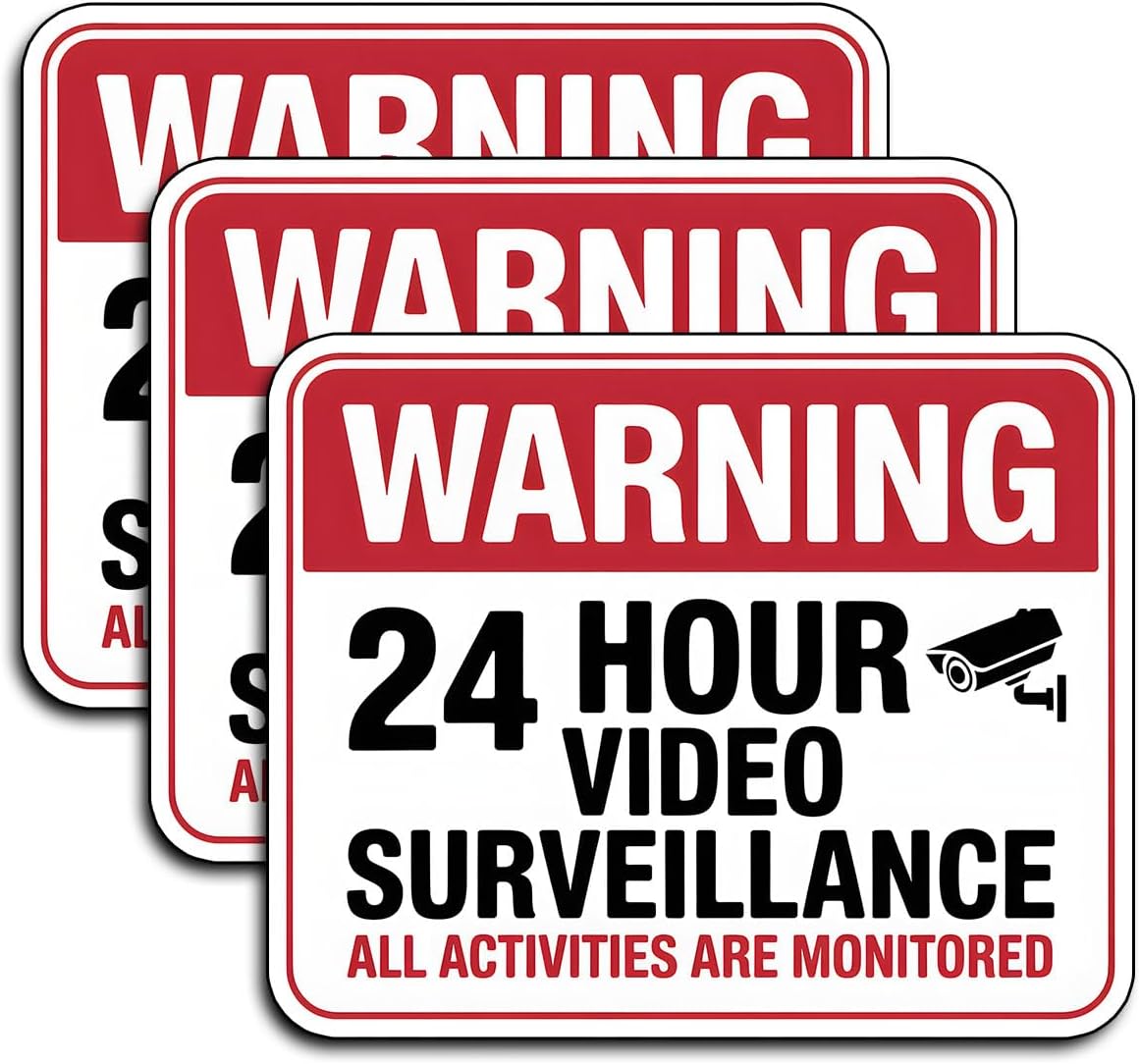(3Pcs) 24 Pack 3x2.4 Hour Video Surveillance Warning Stickers Waterproof Security Camera Decal Vinyl Sign for Door