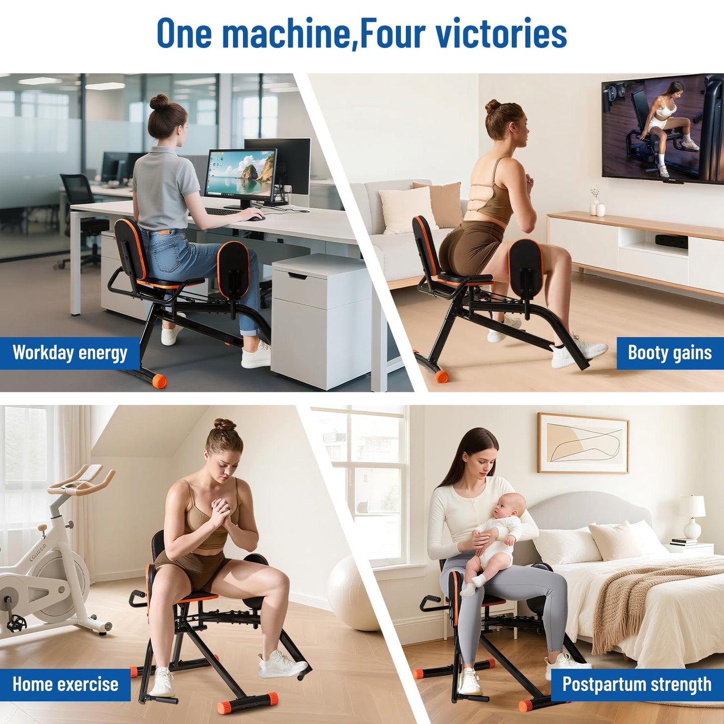 HXD-ERGO Hip Abductor Machine for Home Gym, 6-Level Glute Machine & Thigh Workout Equipment, Booty Builder with Plush Padding, Compact Leg Exercise Euipment for Women & Men