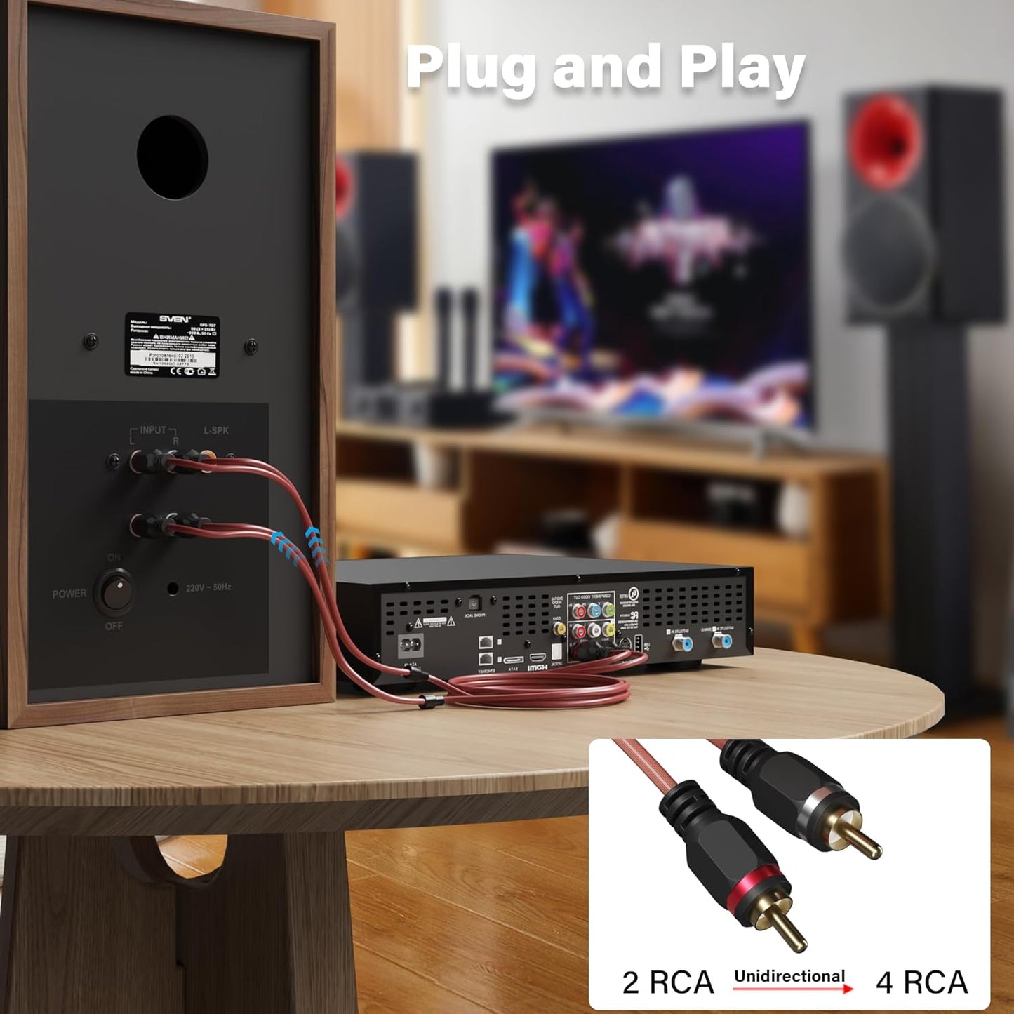2 4 15 to Channel Male RCA Car Audio Cable Ft, Bi-Directional Y Splitter RCA Adapter Interconnect Cord, OFC Shielded